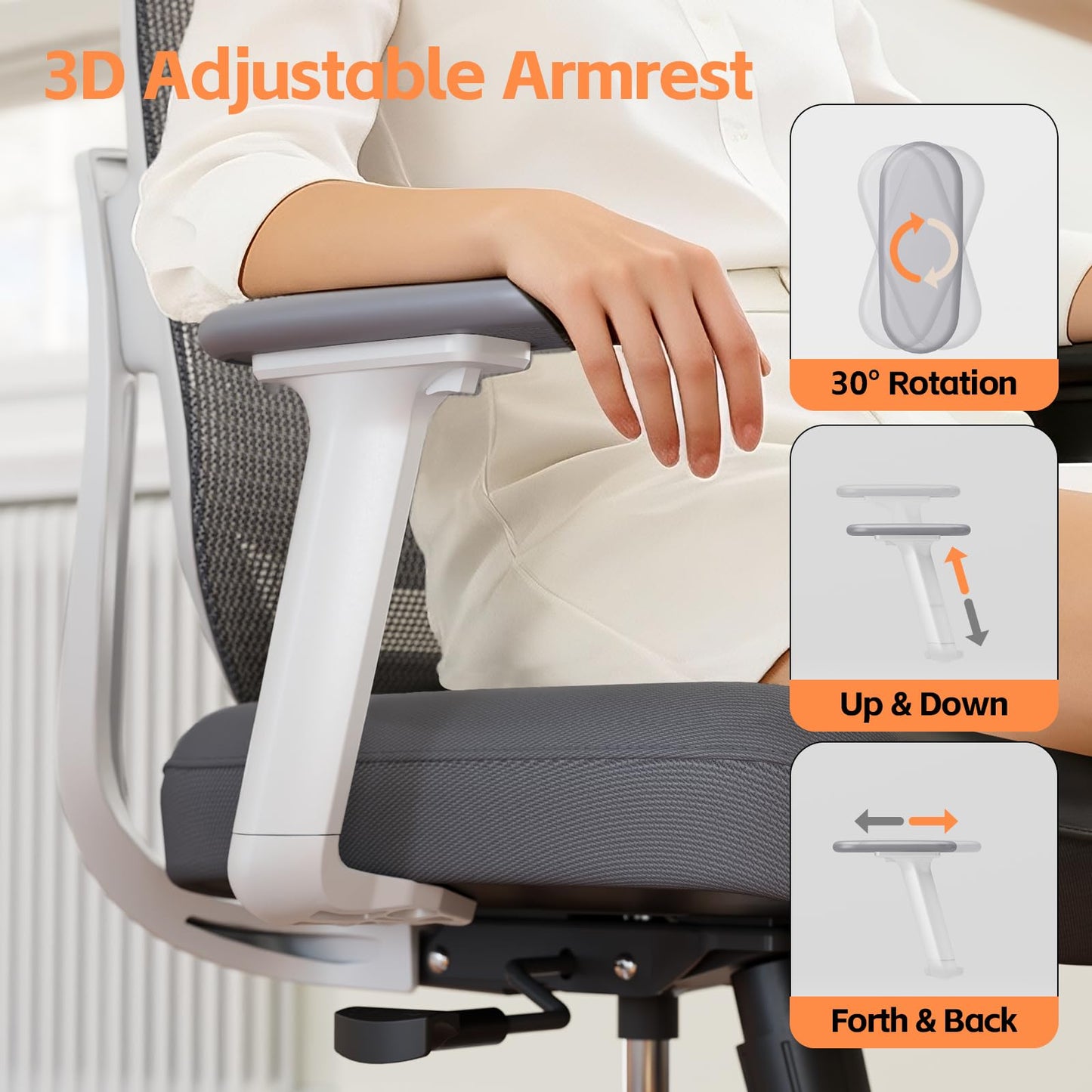 QuelSoft Ergonomic Office Chair, Home Office Desk Chairs, 3D Lumbar Support High Back Desk Chair, Comfortable Computer Chair & Gaming Chair for Office & Home - Silver