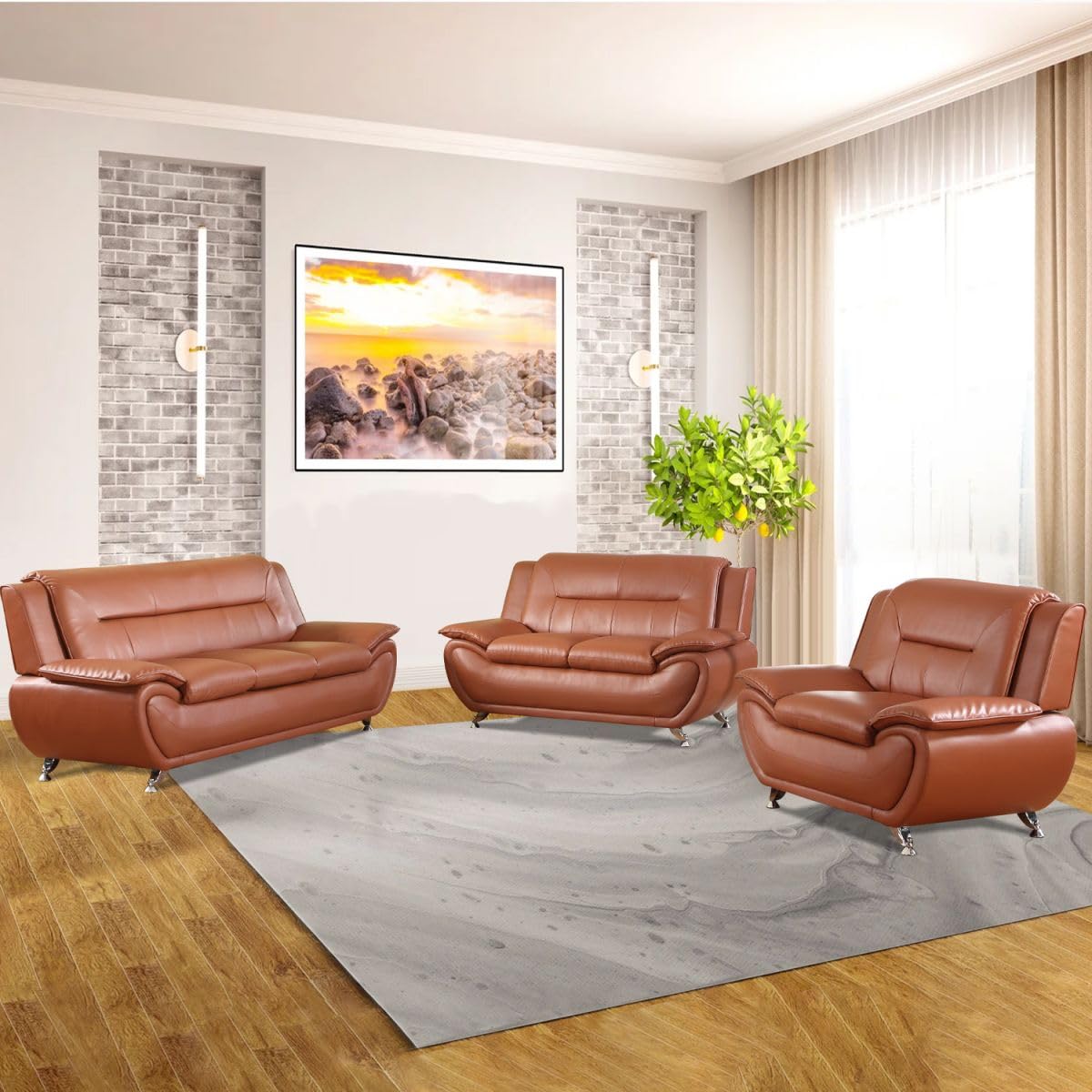 UOCFYK Lounge Comfy Faux Leather Sofa Modern Loveseat Couch for Small Living Room/Dorm/Bedroom/Office/Apartment for Small Spaces, (Orange, Two-Person Seat)