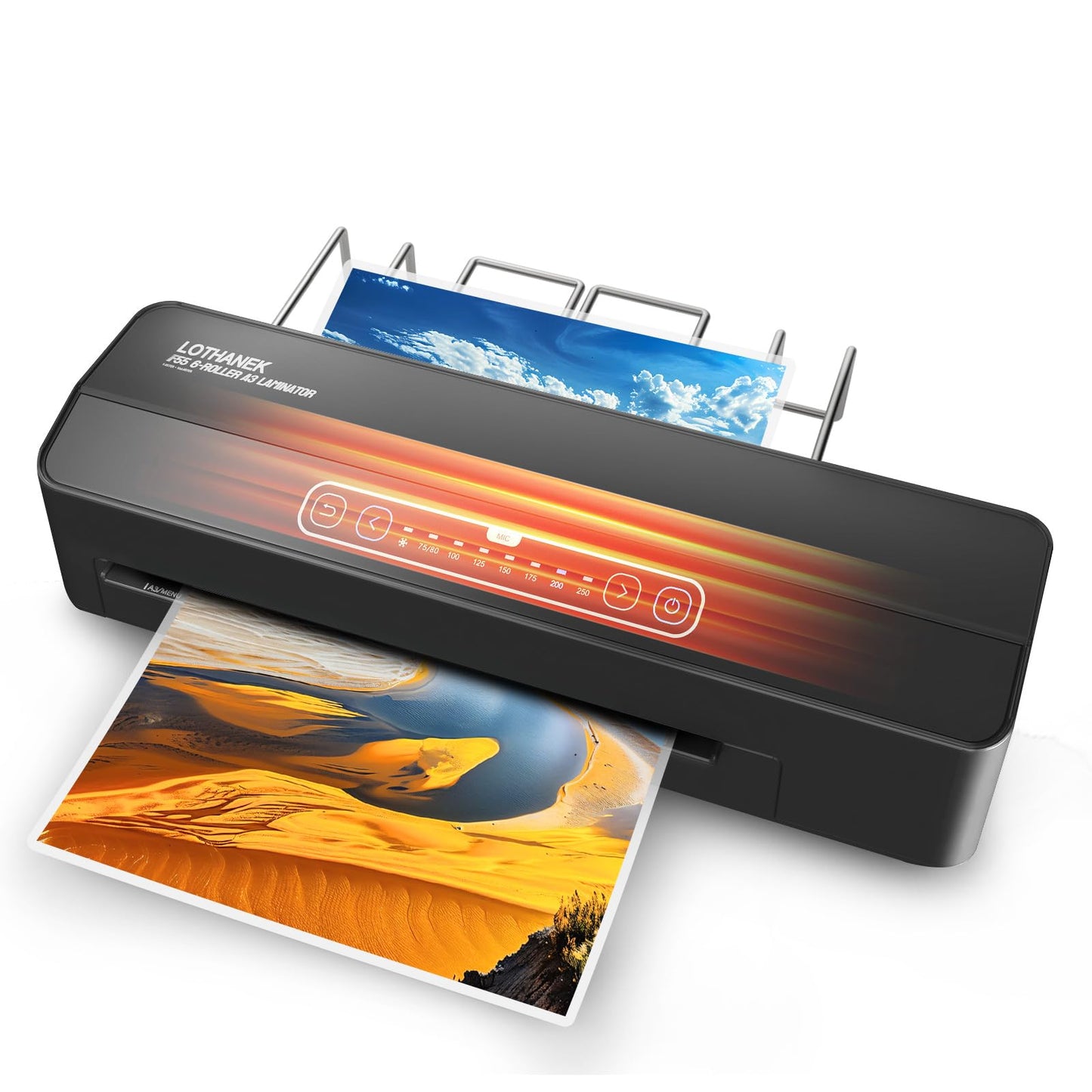 A3 6-Roller Commercial Laminator Machine, LOTHANEK 3-10 Mil 13 inch Heavy Duty Thermal Laminating Machine, 60-Second Warm-up, 40 Inches/Minute, Touch Screen for Home, School Office (Glossy Black)