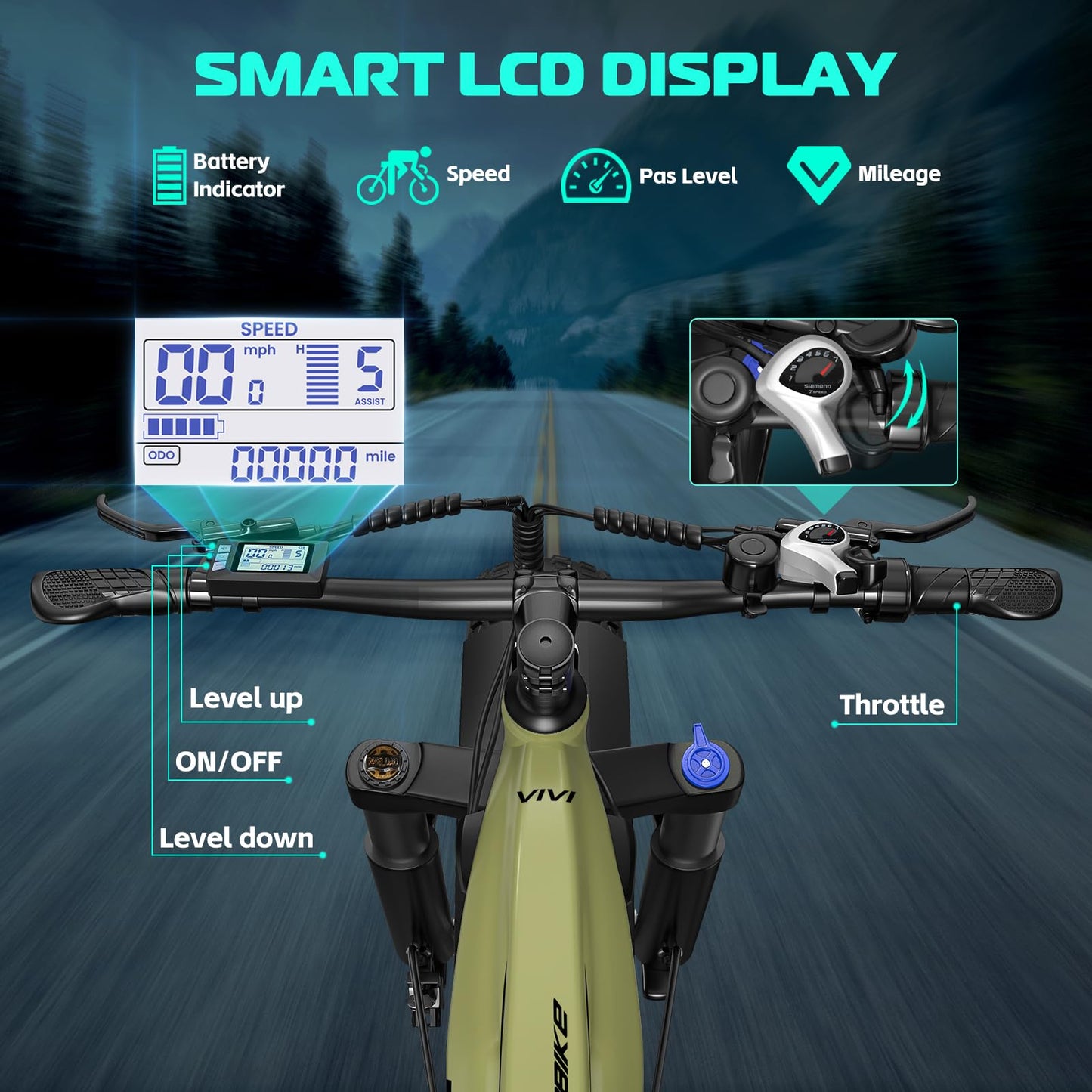 Vivi ACEpro Fat Tire Electric Bike for Adults, 26" x 4.0" Mountain e Bike, 749W Reated Motor with 19.98 MPH e-Bike, 48V 15Ah Big Battery, Dual Hydraulic & Location App, SGS Certified