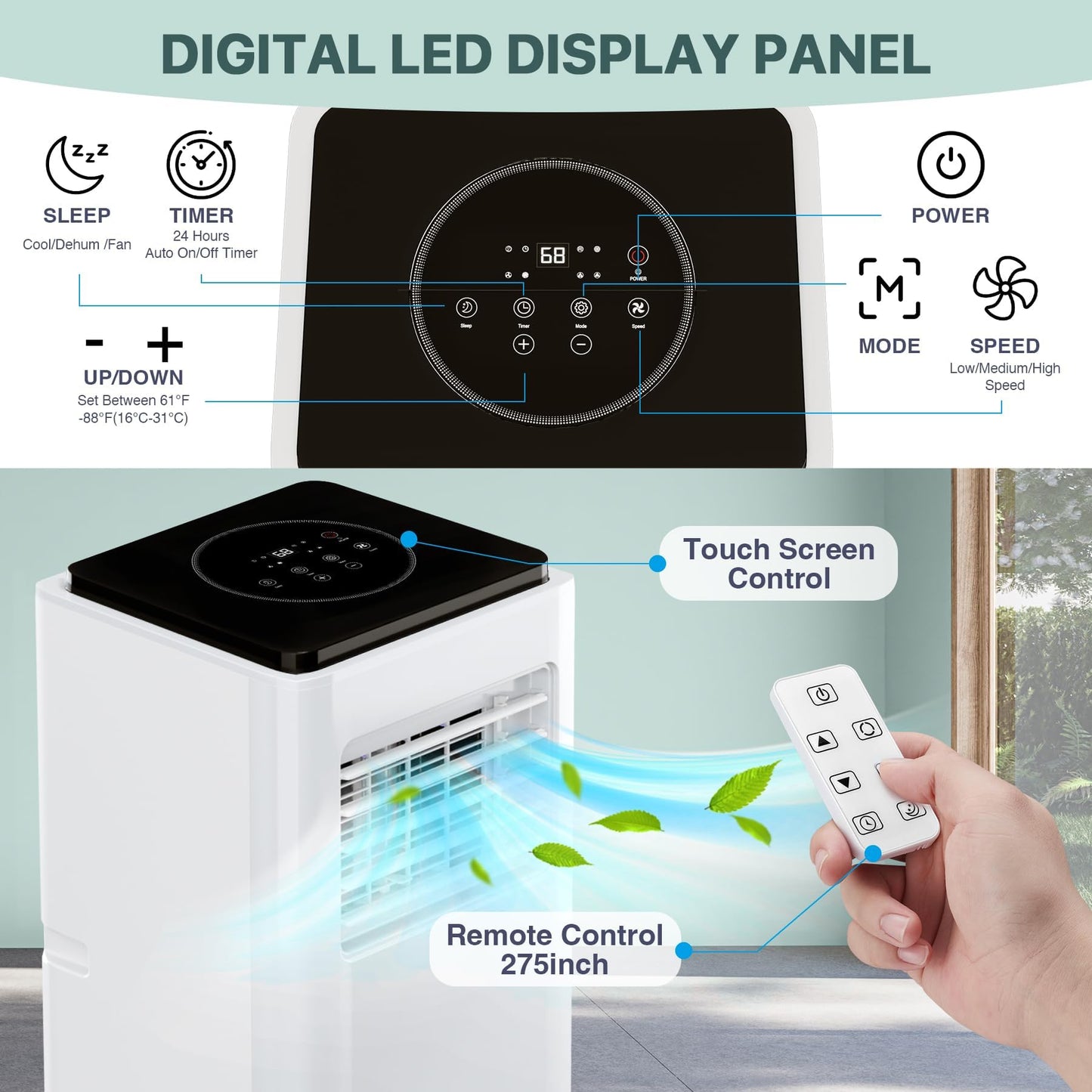 GarveeHome 10000 BTU Portable Air Conditioners, 4 in 1 Portable AC Unit with Cool Dry Fan Sleep Modes, Cools Up to 450 sq.ft, Quiet, Remote, LED Display, 24H Timer, Window Install Kit for Bedroom