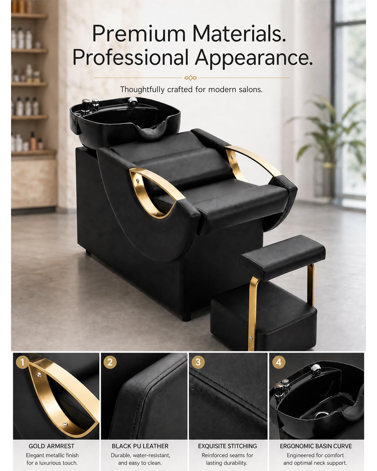 Oufohomtlay Salon Shampoo Chair with Footrest, Hair Washing Chair