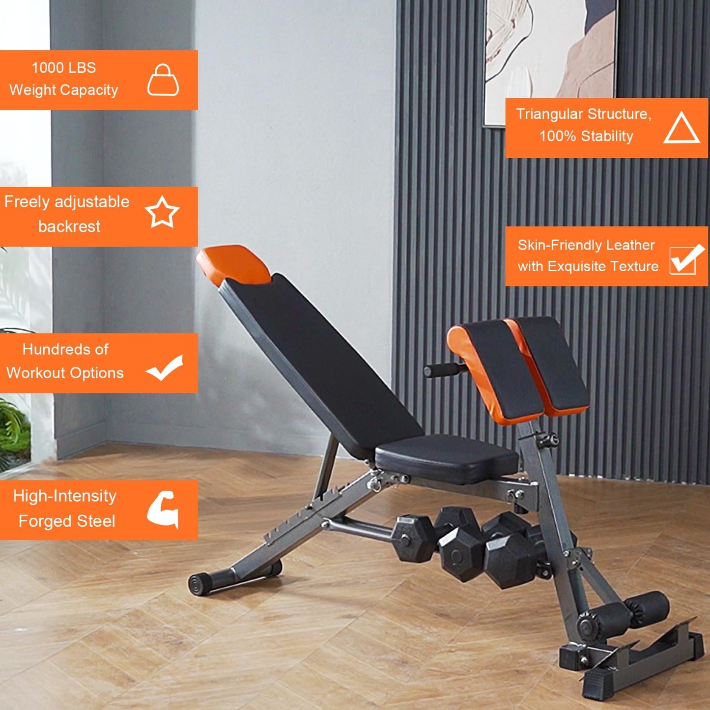Streamnova Heavy Duty 890LBS Weight Bench – Multi-Functional FID Bench with Roman Chair & Hyper Back Extension, All-in-One Adjustable Ab Sit up Bench for Strength Training