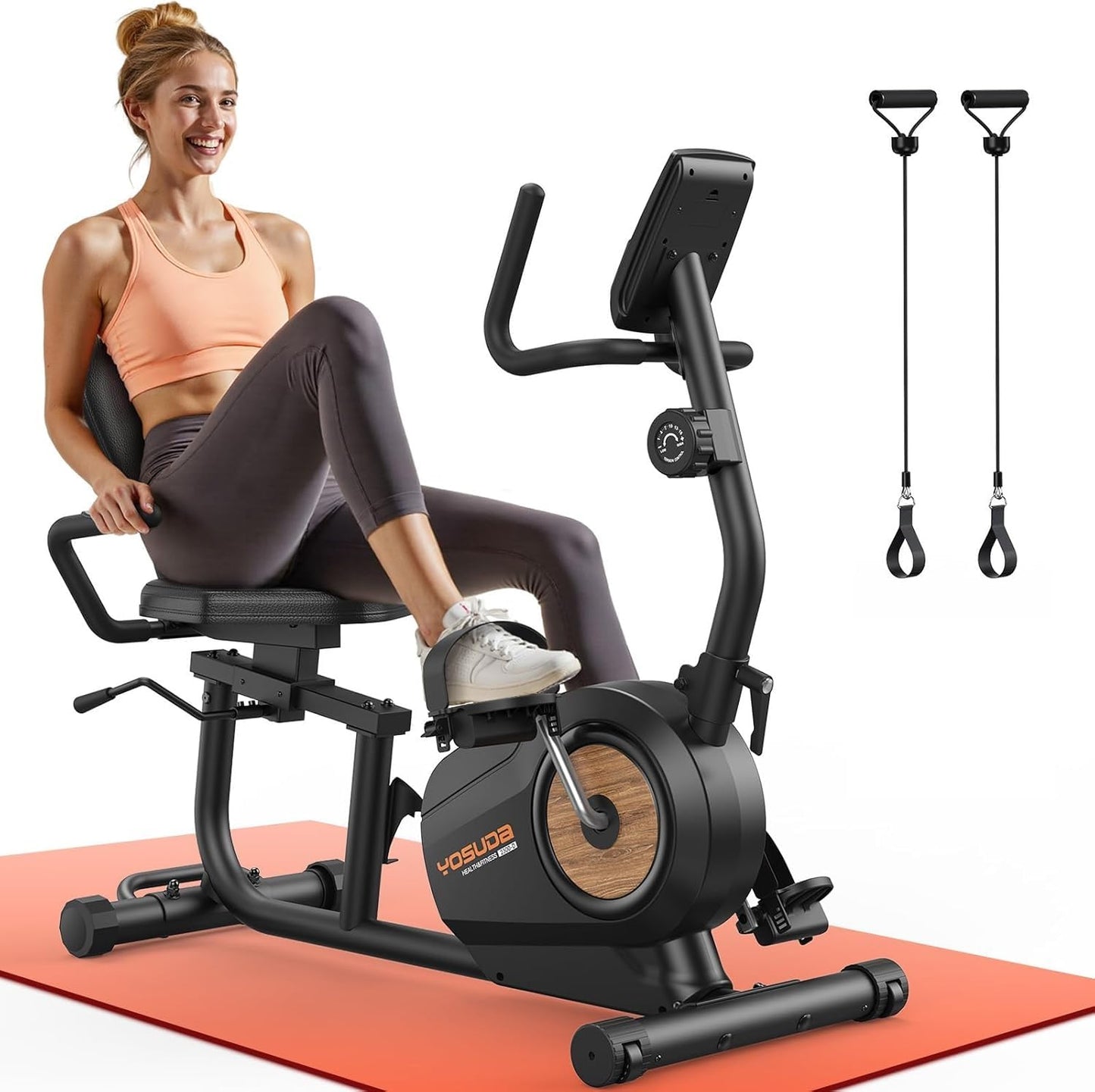 YOSUDA Recumbent Exercise Bike for Home，Magnetic Staionary Bike for Seniors/Adults with Adjustable Seat, 350LB Capacity, 16-level Resistance, LCD Monitor & Pulse Sensors