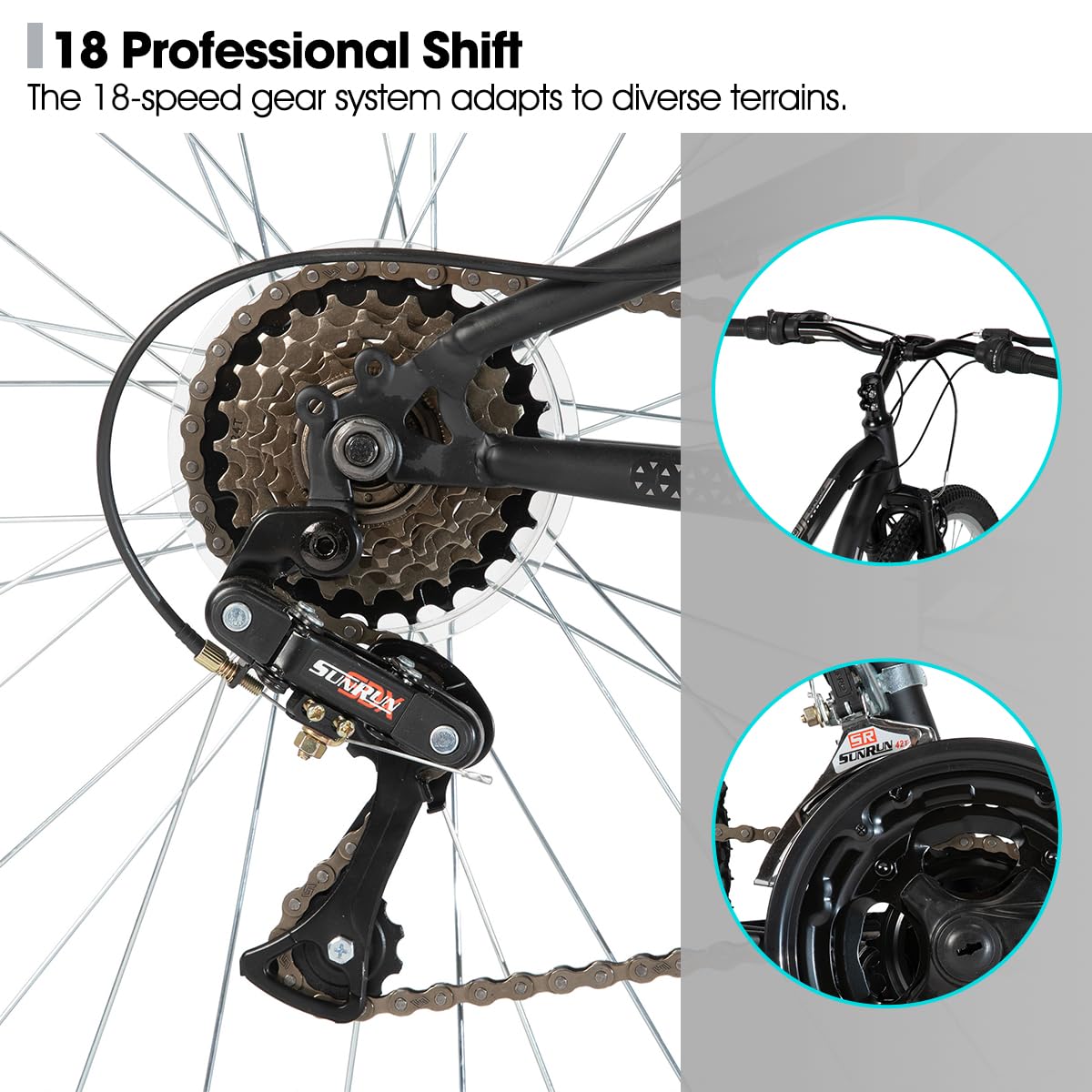 HH HILAND Full Suspension Mens Mountain Bike, 18 Speed, 26 Inch Wheel, Dual V Brake Bike for Men Womens Adult Bicycle