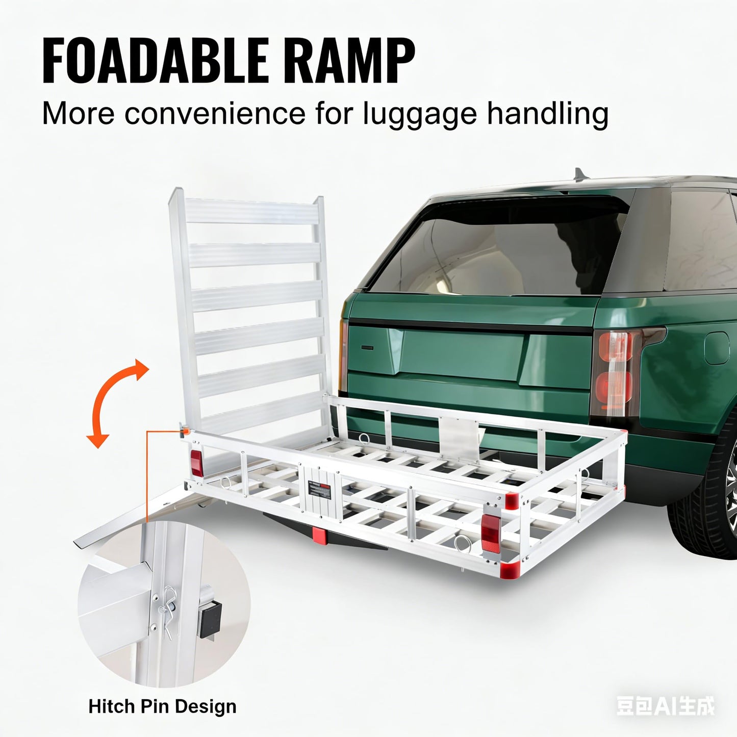 LOEZORA 500LB Hitch Cargo Carrier with Folding Ramp, 50 x 29.5 Inch Aluminum Cargo Basket, Heavy Duty Trailer Hitch Mounted Rack for 2" Receiver, SUV Truck Van