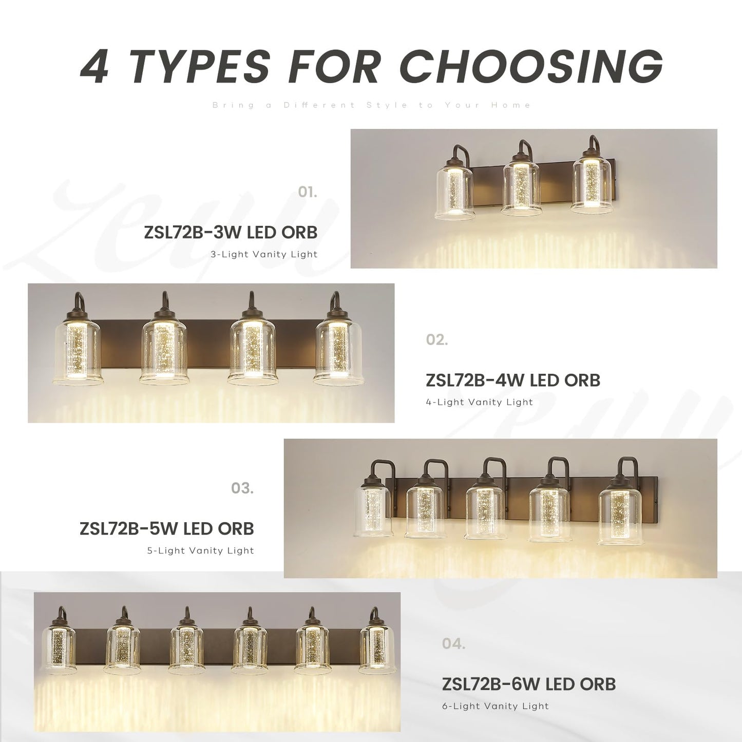 zeyu 25W LED Bathroom Vanity Lighting Fixture, 5-Light, Oil Rubbed Bronze, Crystal Bubble Glass, Model ZSL72B-5W LED ORB-1