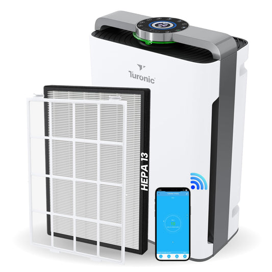 Turonic PH950 Air Purifier and Humidifier Combo for Large Rooms – HEPA, UV, Ionizer, PM2.5 Sensor, Cold Catalyst – Air Purifier for Home Pets with 8 Speeds, App Control, Remote, Filters, Humidifier