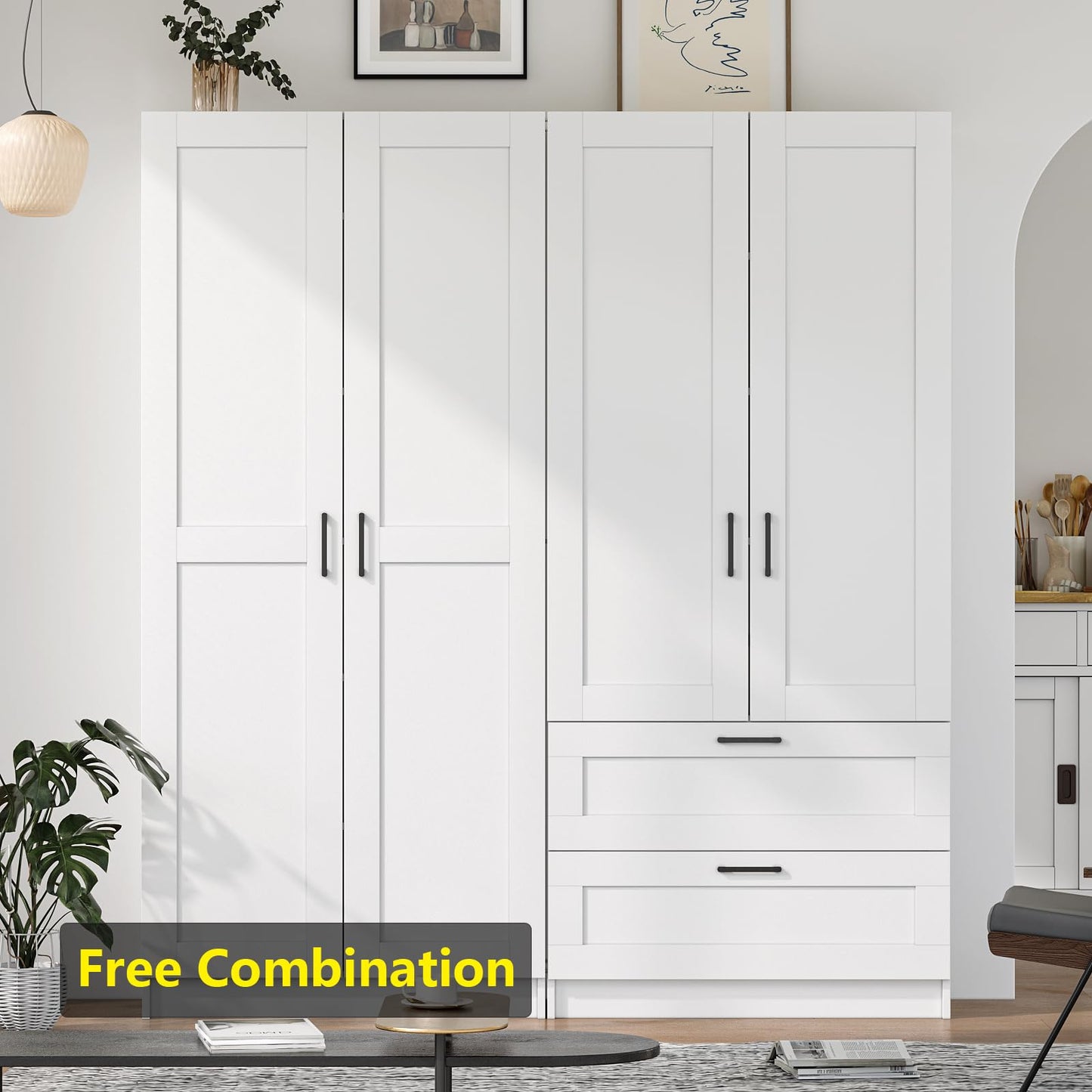 White Tall Kitchen Pantry Cabinet Organizers and Storage with Doors and Drawer and Adjustable Shelves，Wood Large Gabinetes Para Cocina Office Bookshelf for Laundry Room Cabinets (31.5”W*15.7”D*71”H)
