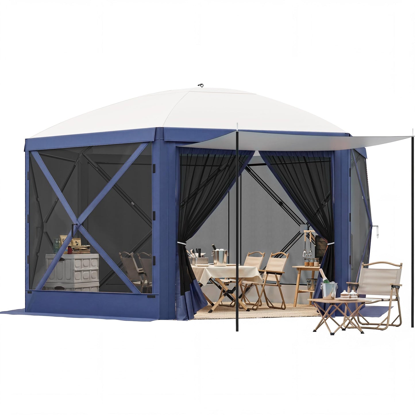 YITAHOME 12x12ft Camping Gazebo, Portable Pop Up Canopy Outdoor Screen Tent 6 Sided with Mesh Windows and Carry Bag for Camping, Picnic, Backyard Party Outside Activities, Gray