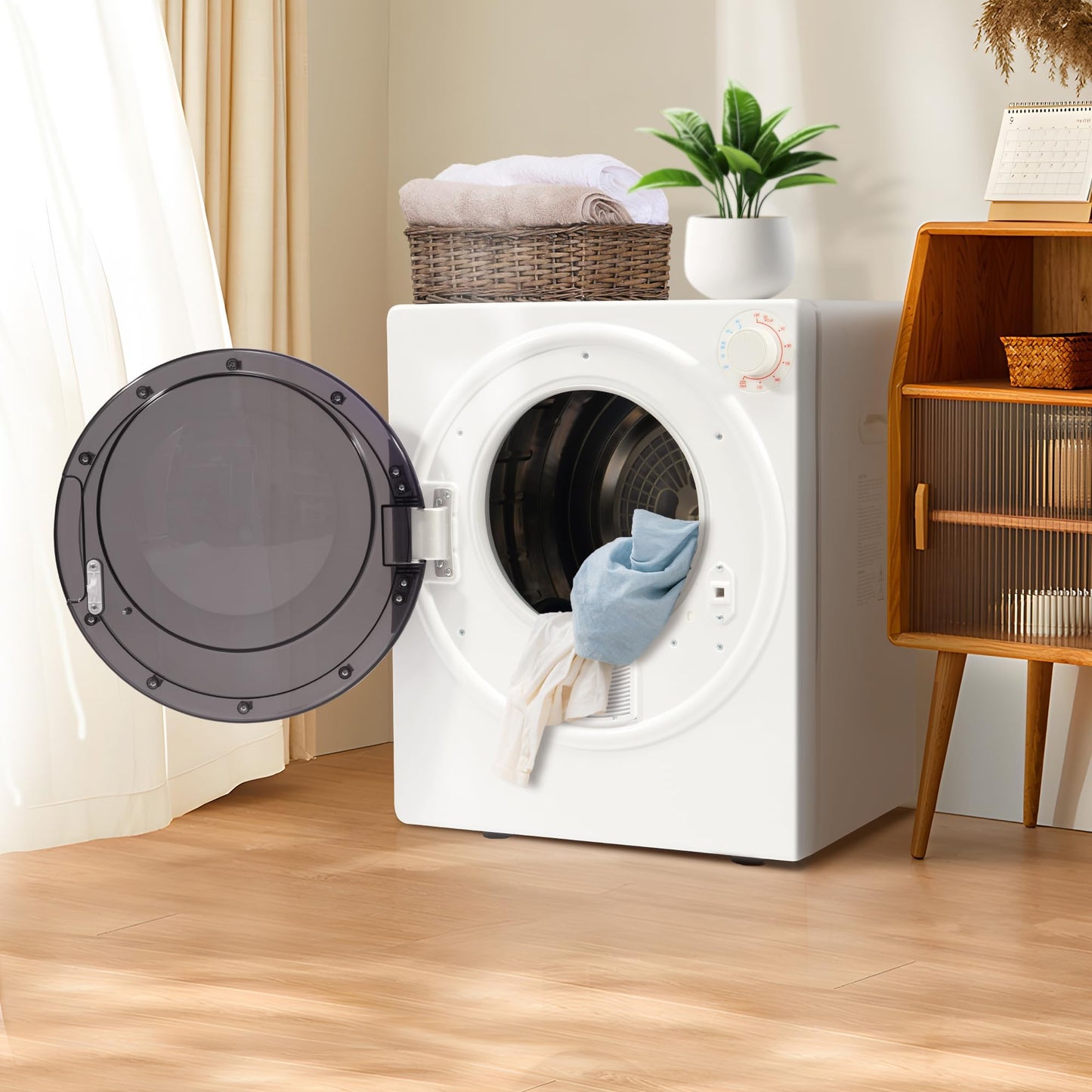 Elevon 2.6 cu.ft Portable Laundry Dryer,800W Electric Clothes Dryer with Stainless Steel Tub,Front Load with Exhaust Pipe,5 Automatic Drying Modes LCD Control Panel for Apartment Home Dorm RV,White