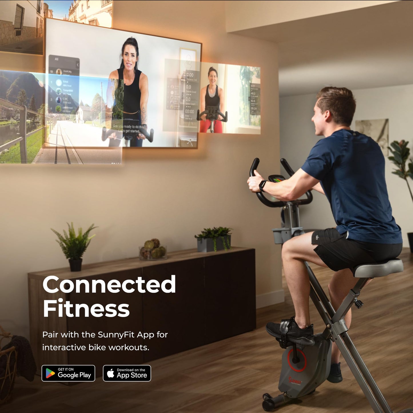 Sunny Health & Fitness Foldable Magnetic Exercise X-Bike Pro, 300 LB Capacity, Low-Impact, 14-Level Resistance, Ergonomic Support, SunnyFit® App Enhanced Bluetooth Connectivity - SF-B223011