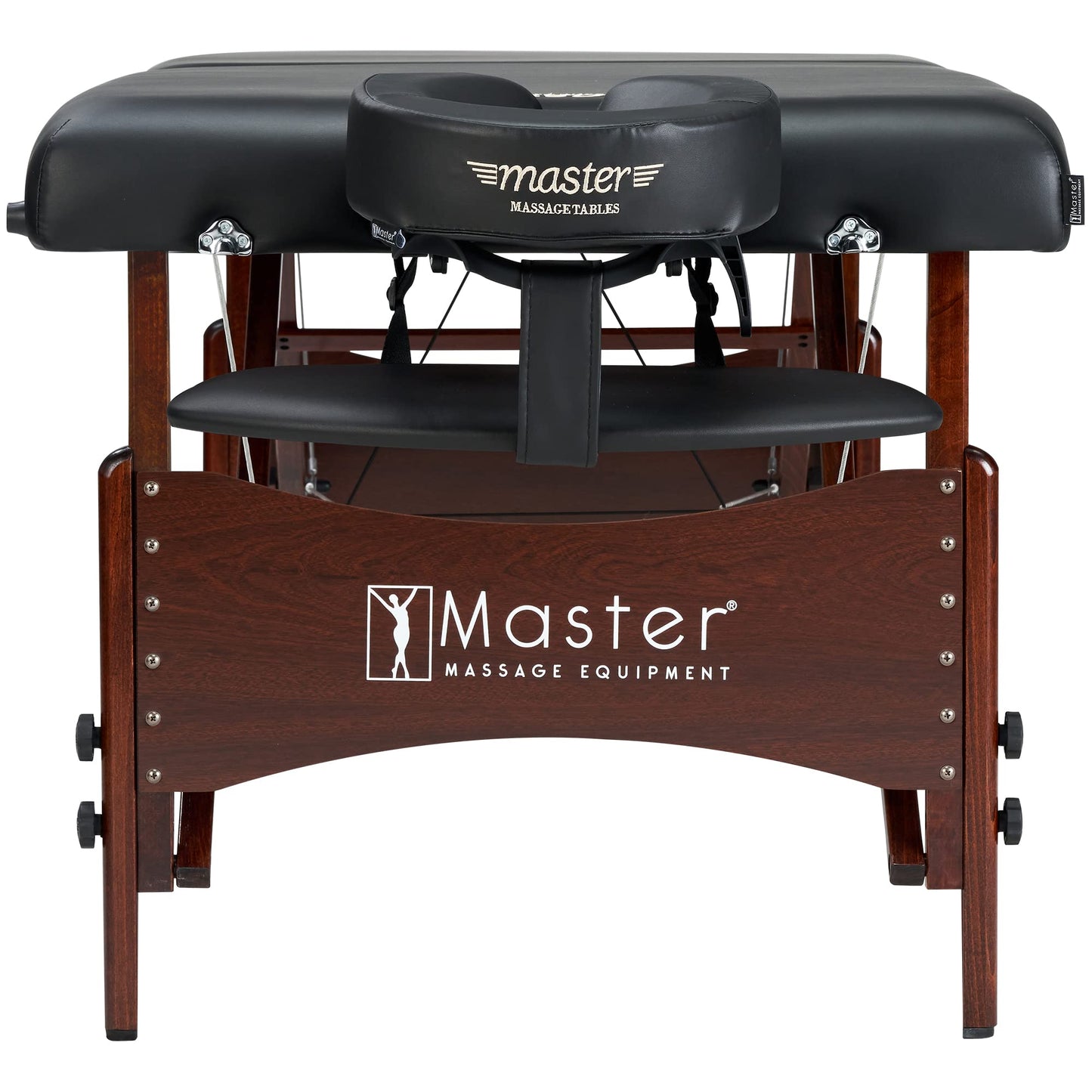 Master Massage Newport Portable Massage Table Package with Denser 2.5" Cushion, Walnut Stained Hardwood, Steel Support Cables, Pillows & Accessories, Black, 30"