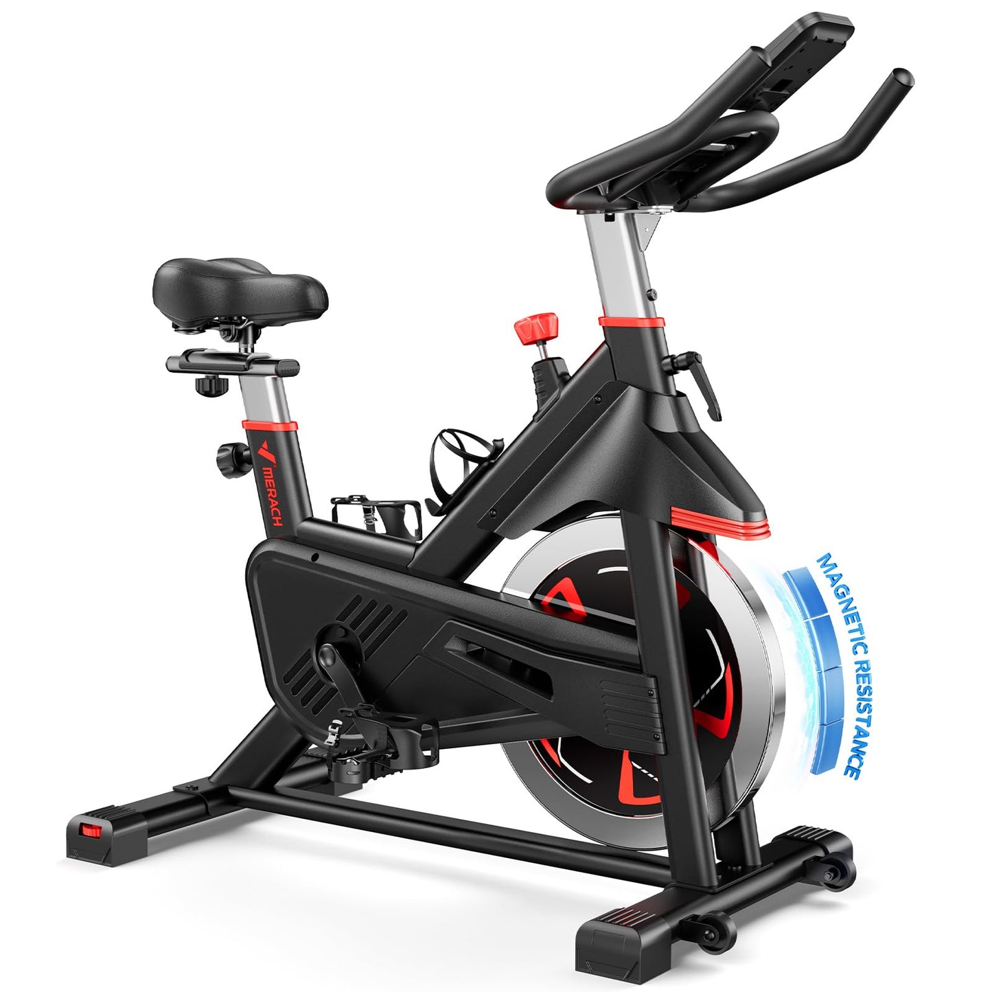 Merach Magnetic Exercise Bike, Heavy Duty Stationary Bike with Automated Resistance, 300 350 Lbs Weight Capacity, Low Noise Indoor Workout Bike for Home Gym with Self-Developed App
