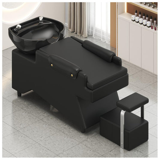 Shampoo Bowls for Salon,Shampoo Chair with Tilting Porcelain Sink, Hair Washing Station Backwash Barber Chair, Shampoo Unit for Beauty Spa,Black a,D