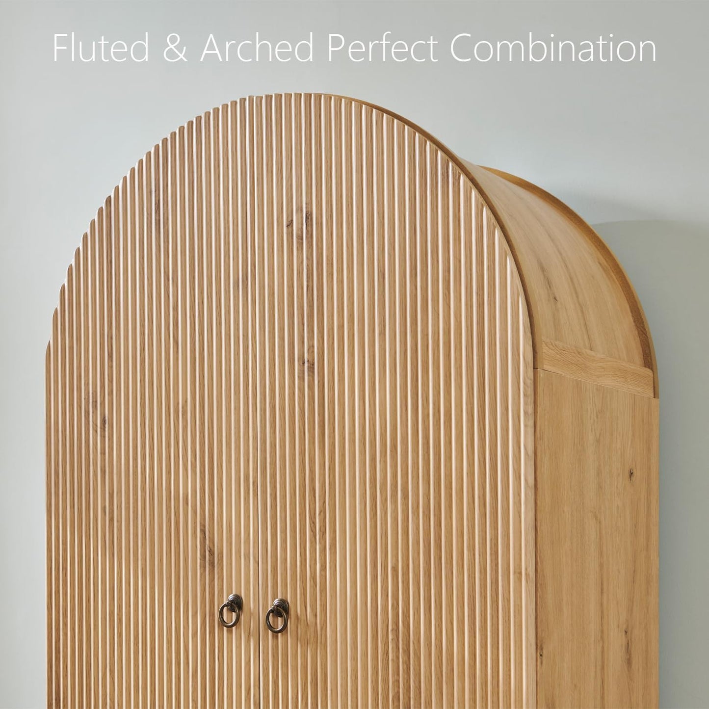 IFGET Fluted Arched Pantry Cabinet, 71" Tall Kitchen Storage Pantry Cabinet with Adjustable Shelves and 2 Large Drawers, Freestanding Morden Versatile Cupboard for Living Room, Bathroom, Natrual