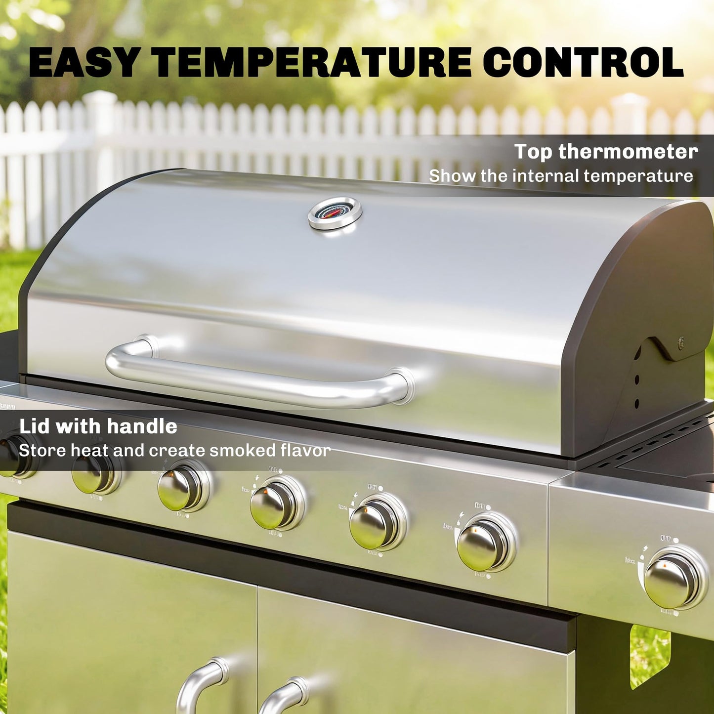 Outsunny 6 Burner Propane Gas Grill with Side Burner, 63,000 BTU Stainless Steel Barbecue Grill with Cast Iron Grates, Wheels, Warming Rack, Side Tables, Cabinet for Outdoor Kitchen, Backyard Barbecue