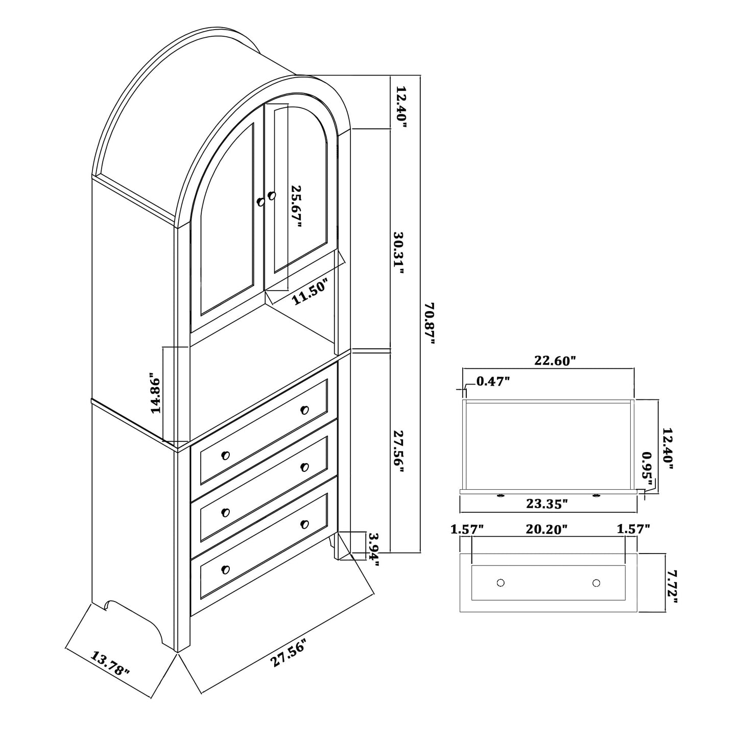 Bifins 71” Tall Arched Storage Cabinet with Drawer,Farmhouse Arched Bookcase with Door,Freestanding Arch Tall Pantry with Countertop for Kitchen Living Room (Natrual, 71inch)