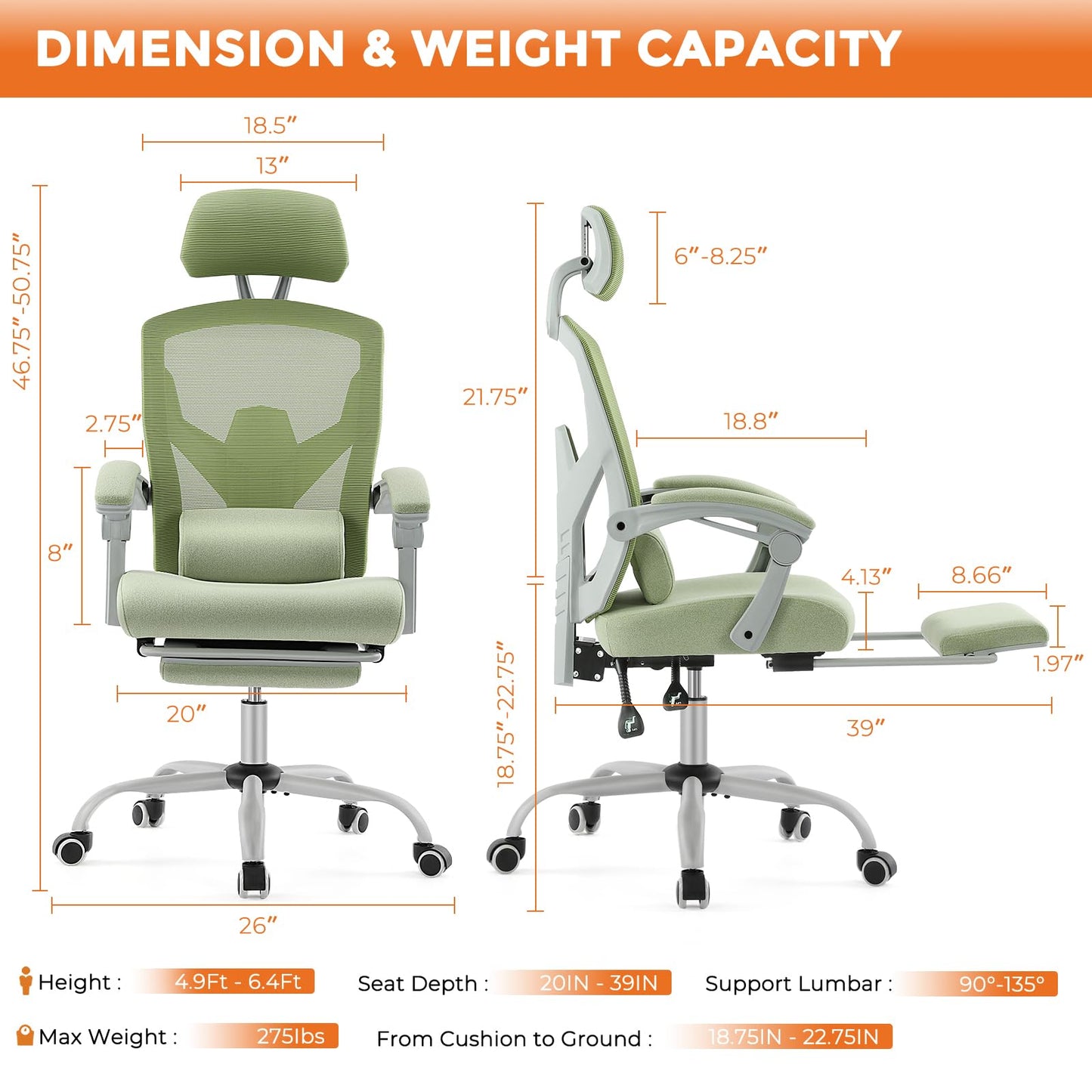 Sweetcrispy Office Computer Desk Chair Set of 2, Ergonomic High-Back Mesh Rolling Work Swivel Chairs with Wheels, Comfortable Lumbar Support, Comfy Arms for Home, Bedroom, Study, Student, Green