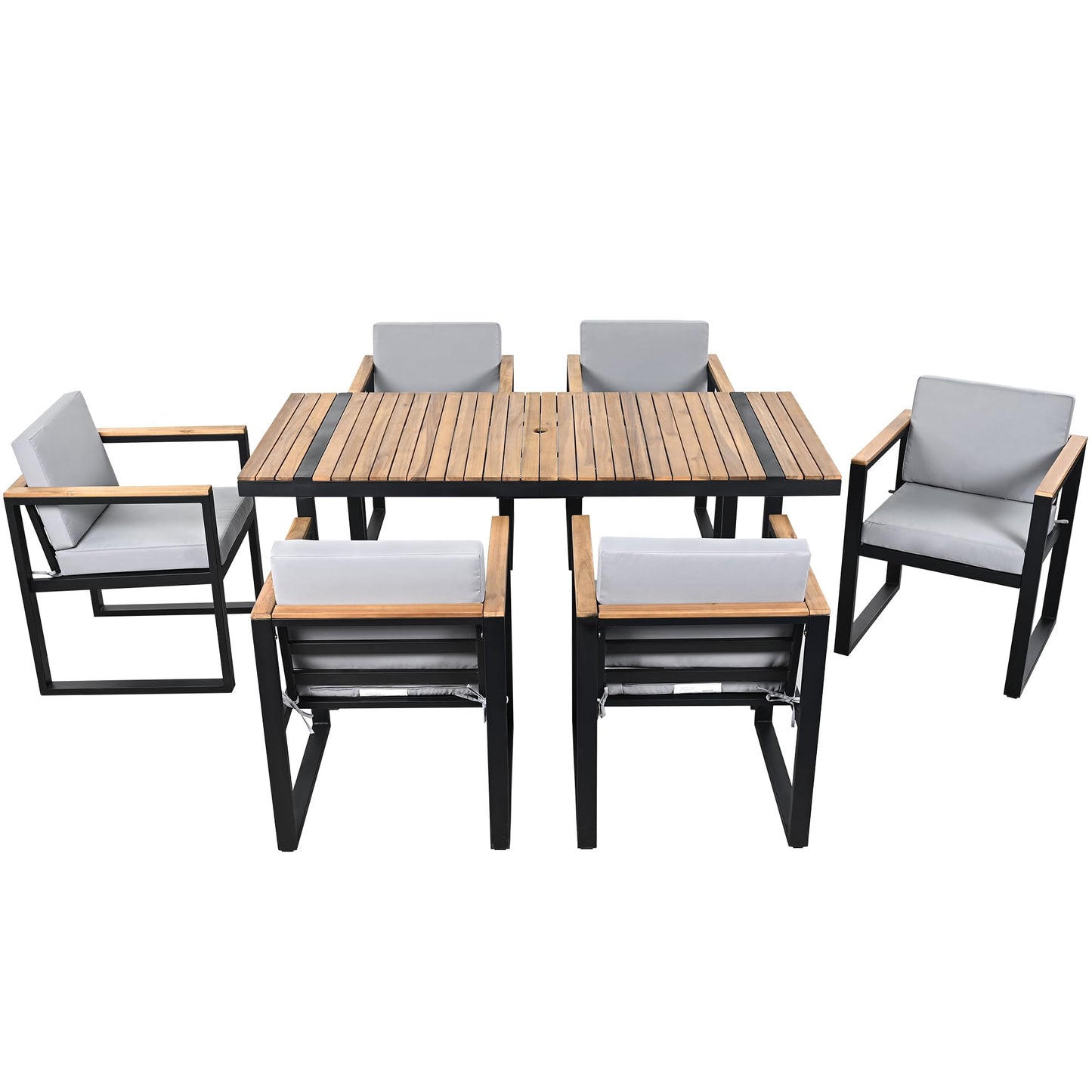 Outdoor Patio Sofa Set 4-Piece with Cushions, Woven Rope Design Seating, Acacia Wood & Steel Frame, Water-Resistant Fabric, 3-Seat Couch, Chairs & Dual-Layer Coffee Table for Garden Balcony, Grey