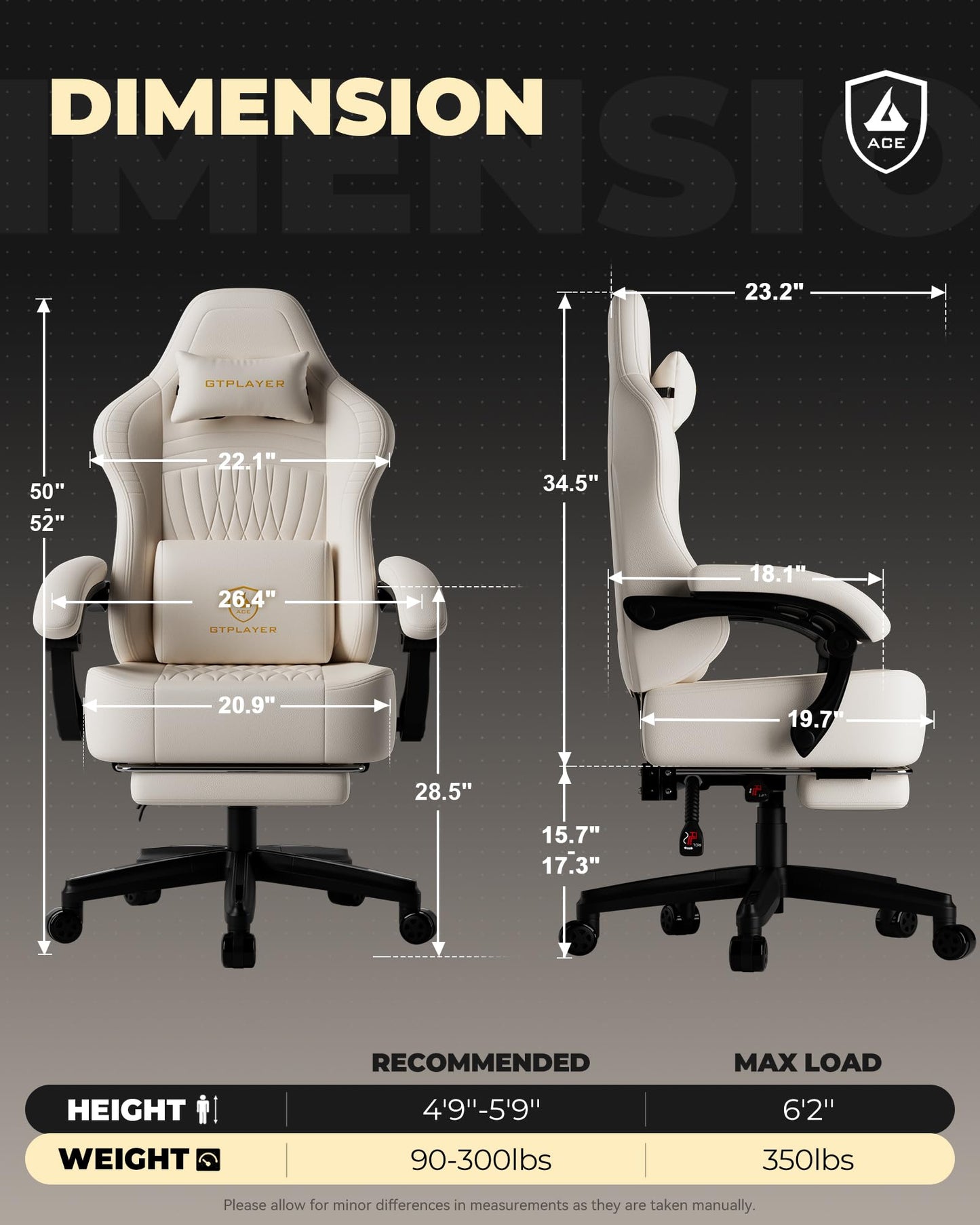 GTPLAYER Gaming Chair, Video Game Chairs with Footrest, PC Gamer Chairs for Adults - Padded High Back Ergonomic Reclining Silla Gamer, Linkage Armrest, Ace Pro, Ivory