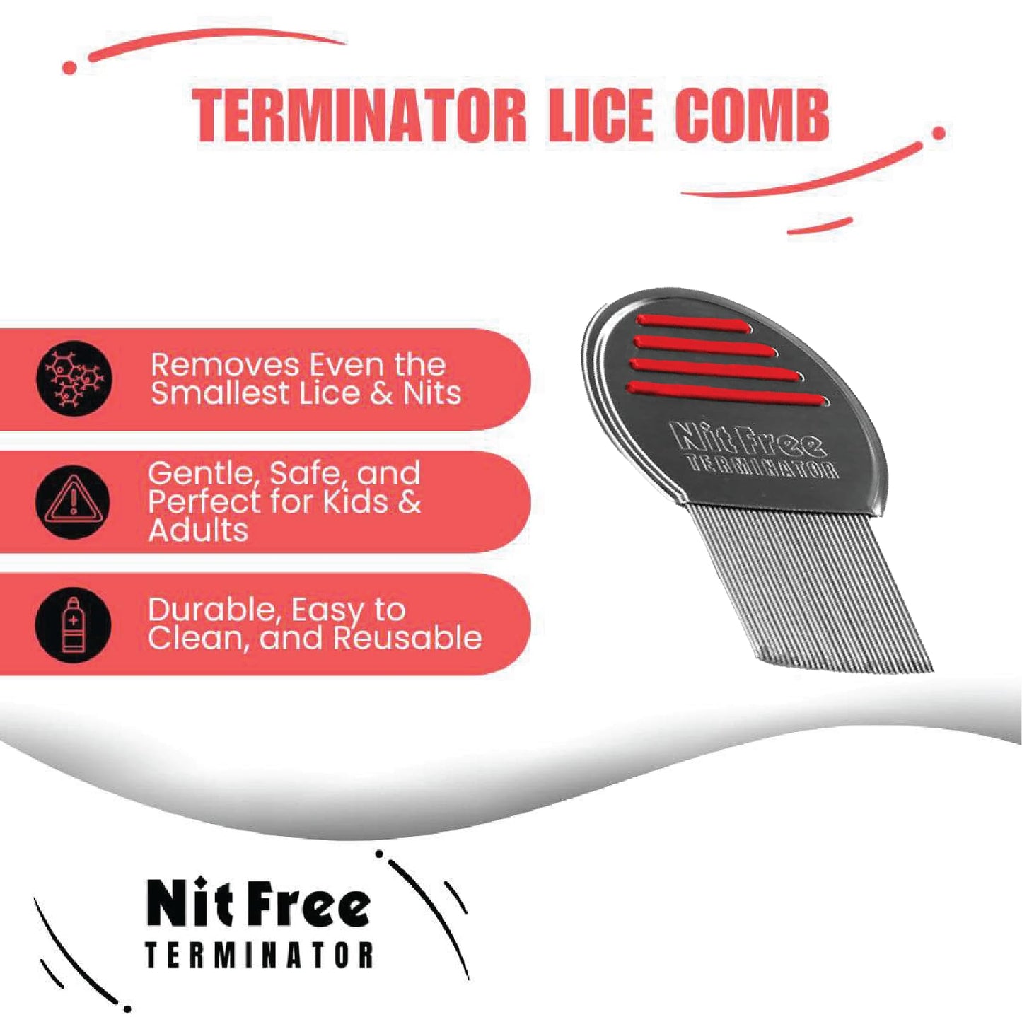 Nit Free Terminator Lice Comb - Professional Stainless Steel Comb for Effective Head Lice Treatment (Colors May Vary) (Pack of 24)