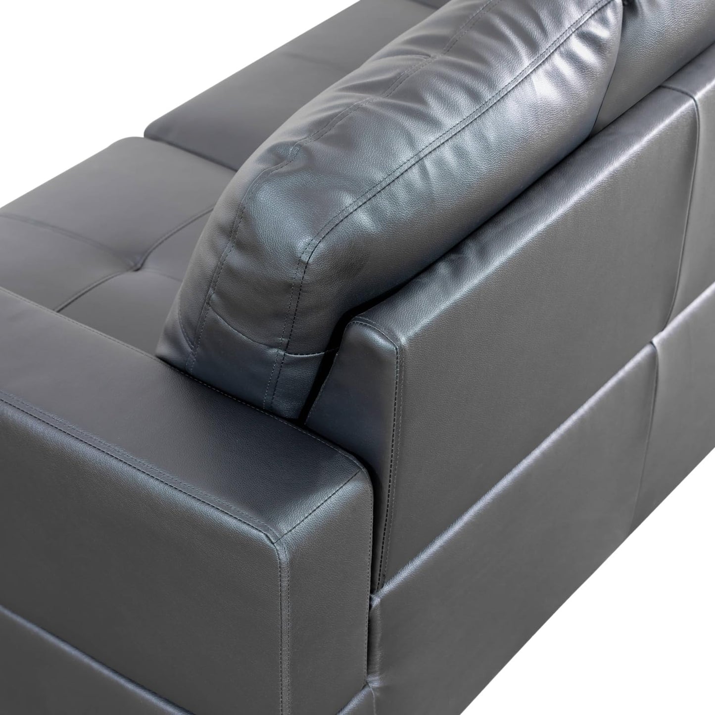UOCFYK Black L-Shaped 3-Piece Faux Leather Sofa with Storage Ottoman Set, Sectional Couch Leather-Like Sofa Set for Living Room, Office, Small Space