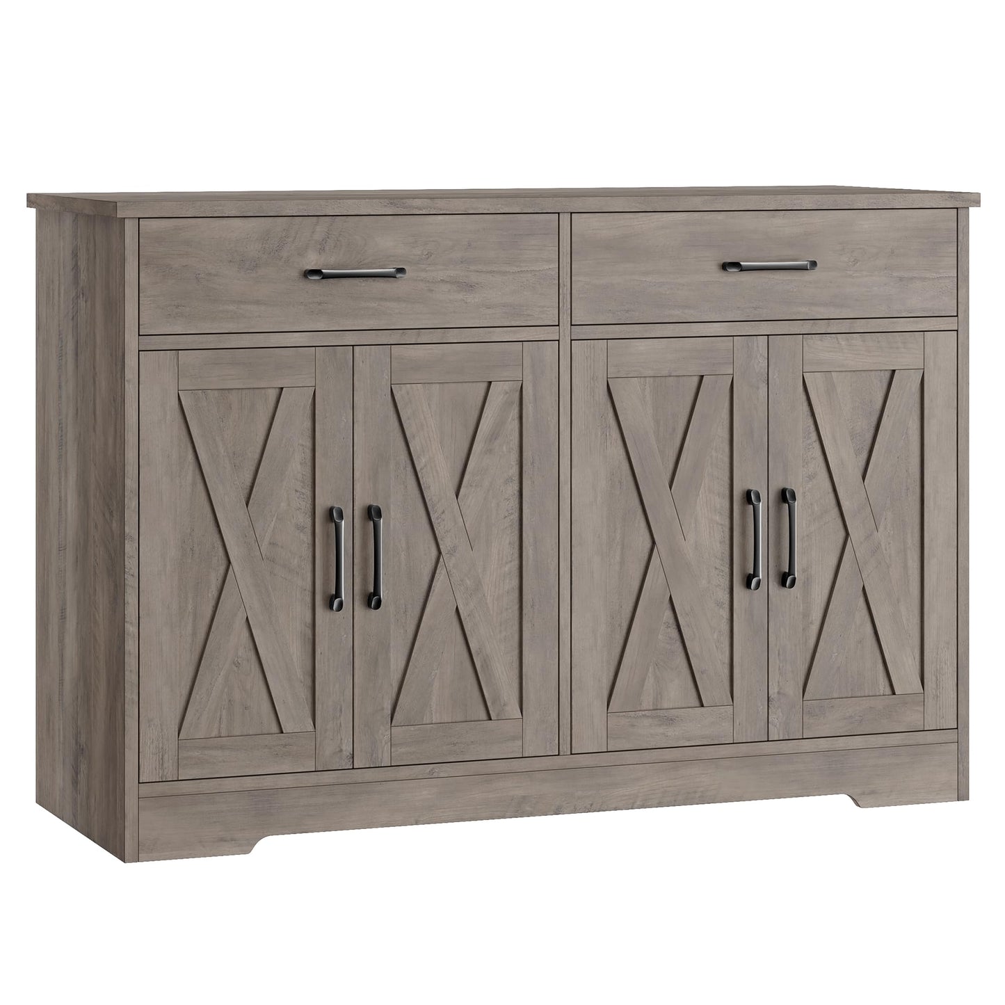 HOSTACK Buffet Cabinet with Storage, 47.2" Kitchen Sideboard Buffet with Drawers, Modern Farmhouse Coffee Bar Station with Shelves, Barn Doors Storage Cabinet for Living Room, Ash Grey