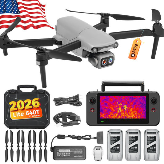 Autel Robotics EVO Lite 640T Enterprise Bundle, 640x512 T~hermal&1/2'' CMOS 48MP V~isible C-a-mera, 1-16x Digital Zoom, AI Target Recognition, 12KM Transmission, 866g Lightweight, 40Min Max Time