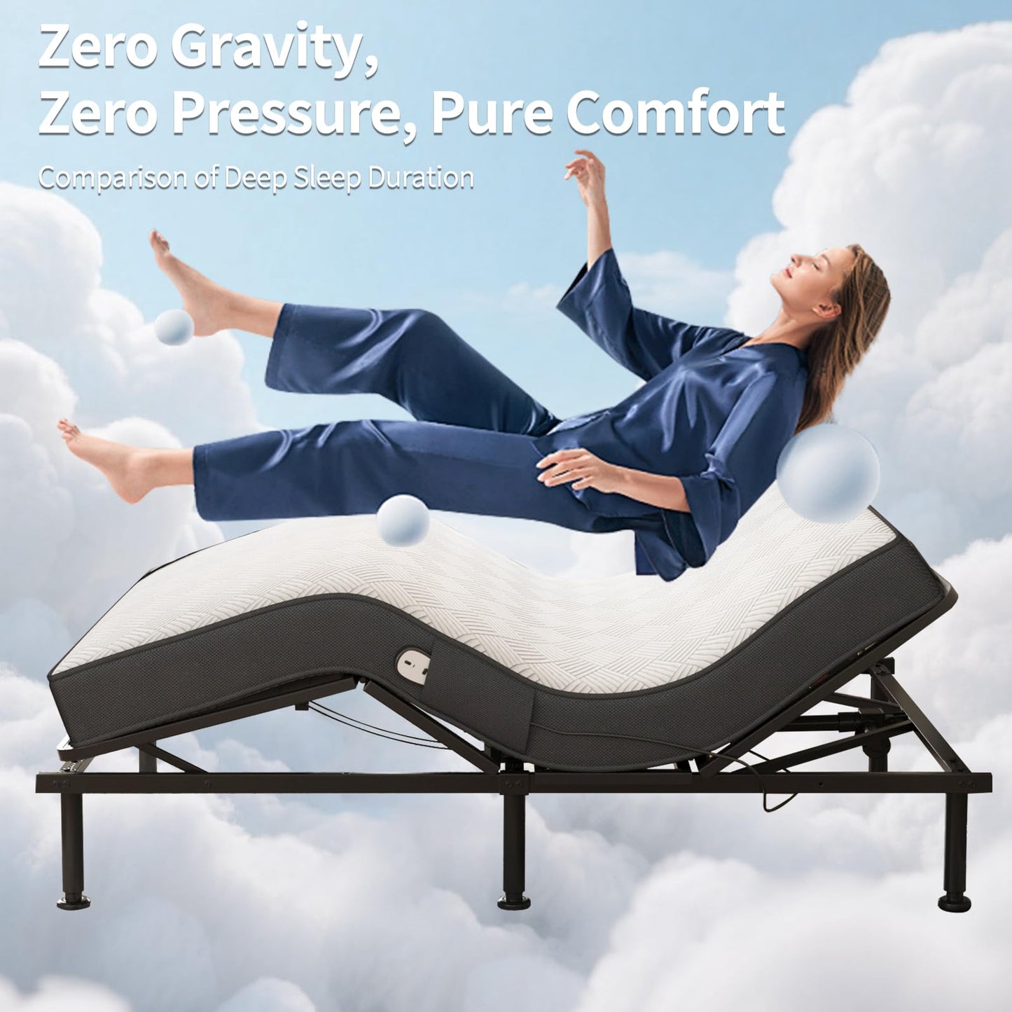 Full Size Adjustable Bed with 13CM Memory Mattress, Electric Adjustable Bed Frame with Remote, Ergonomic Bed Base with Head & Foot Incline,Zero Gravity, 4 Height-Adjustable Legs, Easy Assembly
