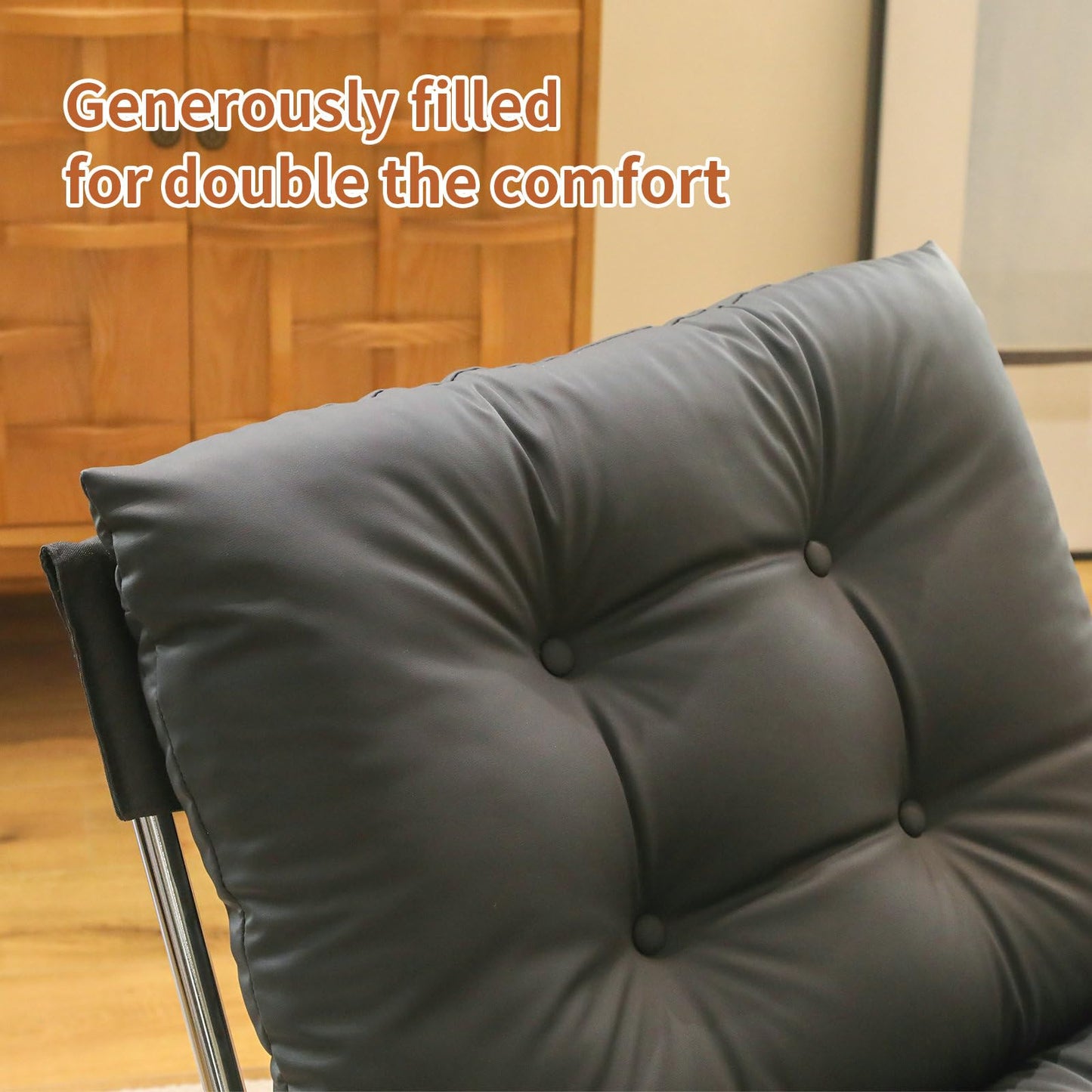 Modern Accent Chair Upholstered Lounge Chair with Chrome Metal Frame Oversized Comfy Armchair for Living Room Bedroom Home Office Reading Nook Wide Seat Sofa Chairs with Cushion Support, Black PU