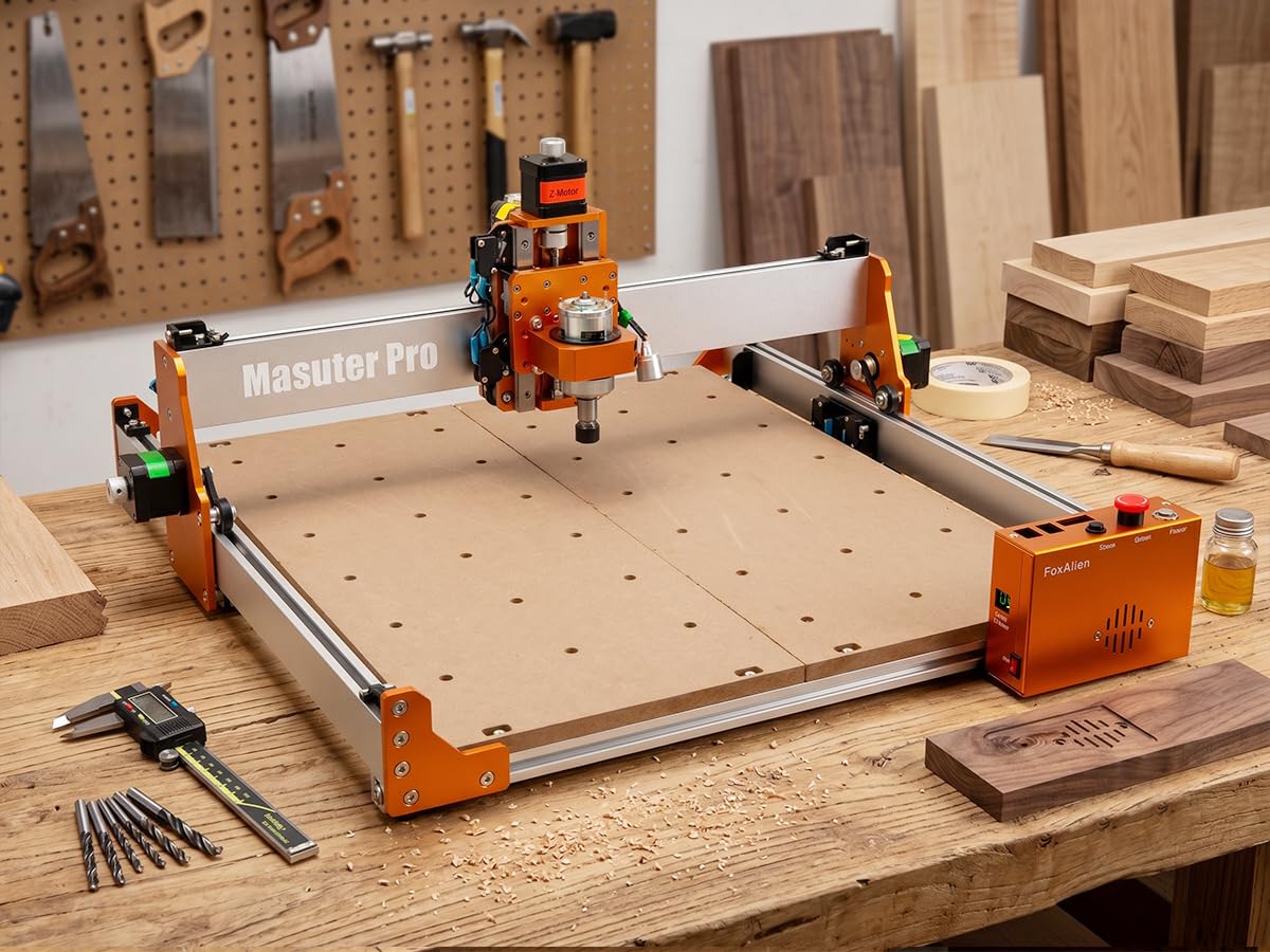 FoxAlien Masuter Pro 3-Axis CNC Router Machine, Beginner Hobby Engraving Machine All-Metal Structure for Wood Acrylic MDF Nylon Routing Milling Carving