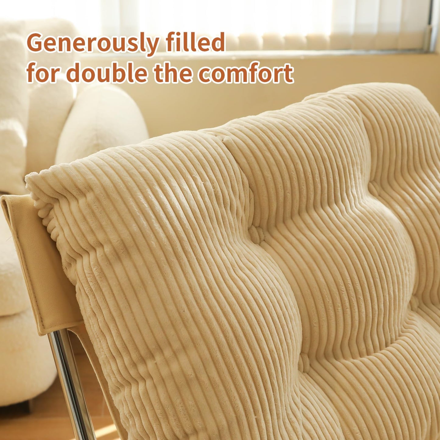 Modern Accent Chair Upholstered Lounge Chair with Chrome Metal Frame Oversized Comfy Armchair for Living Room Bedroom Home Office Reading Nook Wide Seat Sofa Chairs with Cushion Support, Cream