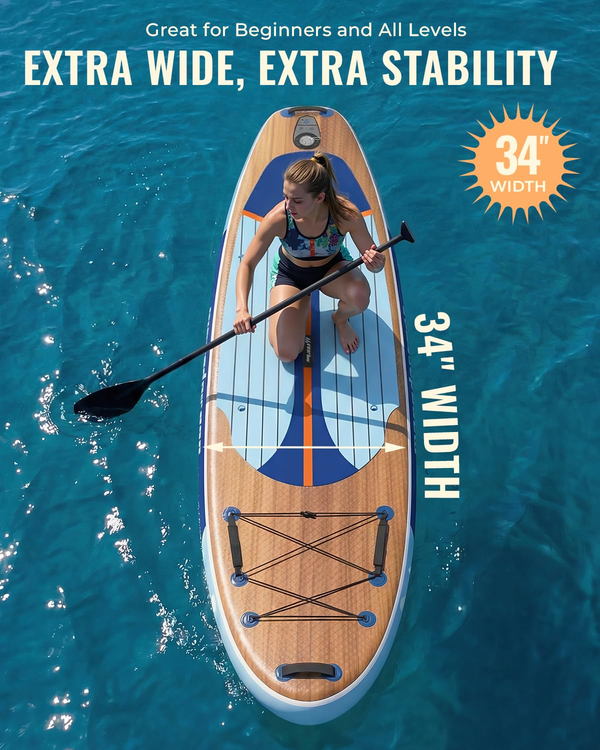 Marsdorgan 11' Inflatable Paddle Board Dark Oak with Seat | Extra Wide SUP Non-Slip Deck, 360° Leash | Stable for Family Lake Ocean, Includes 10L Dry Bag