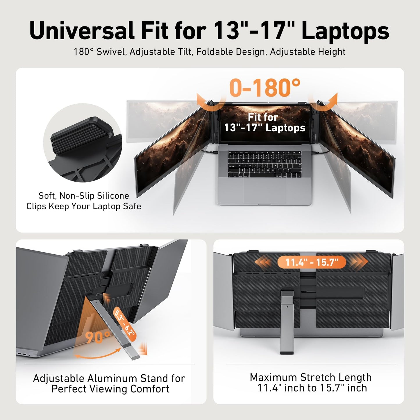 Vixtan 2.2lb Ultra-Light Laptop Screen Extender, 14.1" Triple Portable Monitor for Laptop, Ultra-Thin 1080P FHD Monitors for 13-17.3" Laptops, Triple Monitor Extended for Windows/Mac/Chrome