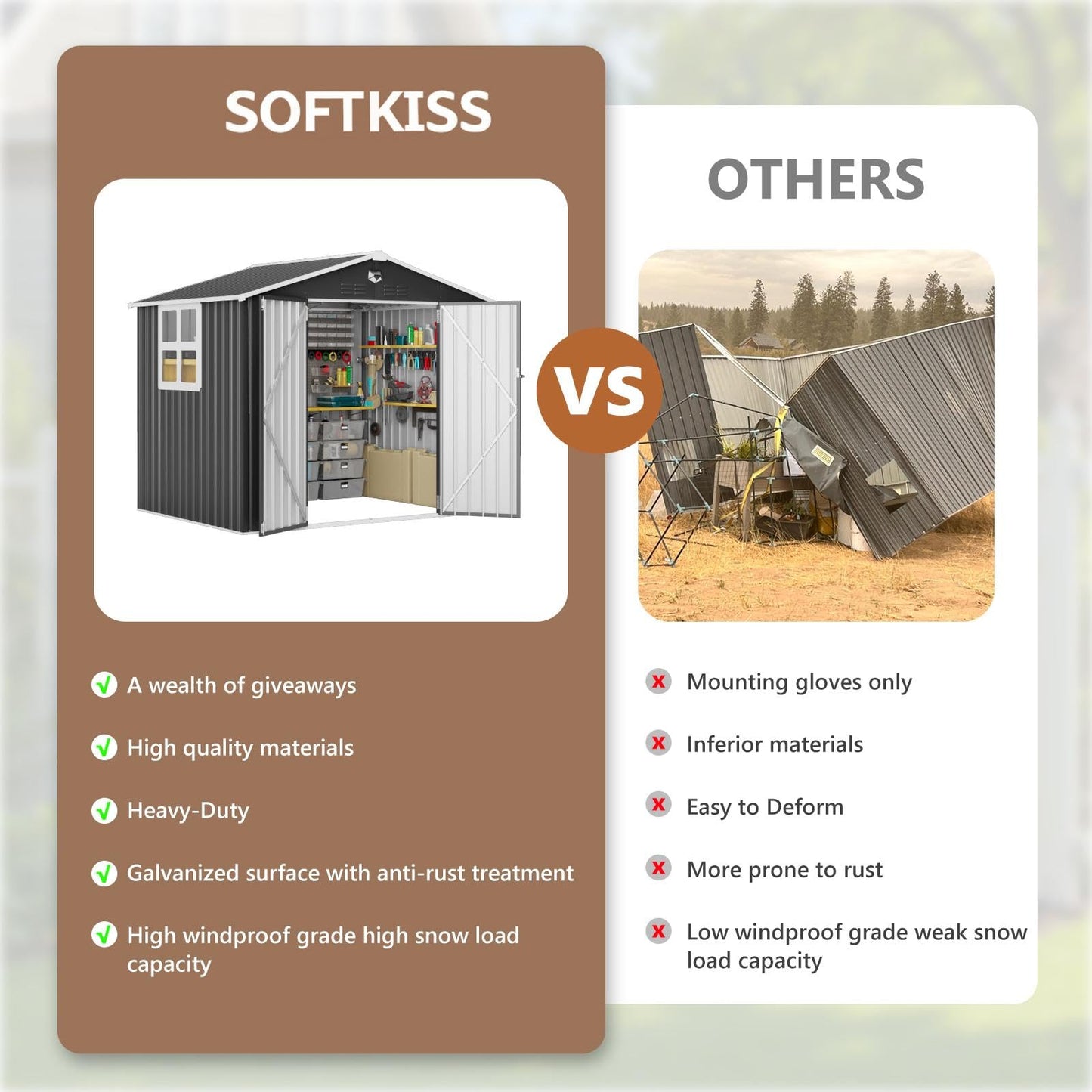 Softkiss 8x6 FT Outdoor Storage Shed, Metal Garden Shed - Tool Storage Sheds with Lockable Doors & 1 Clear Window, Waterproof Outside Storage Building for Backyard, Patio (Black; Floor Not Included)