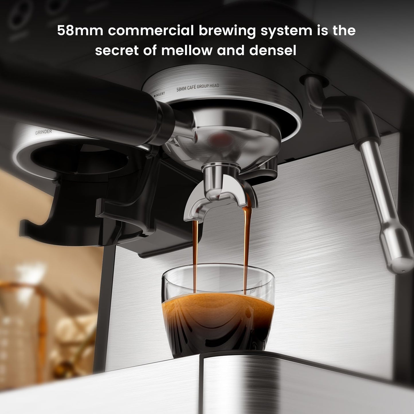 Electactic Espresso Machine 15 Bar with Built-in Anti-Clog Coffee Grinder,Stainless Steel Coffee Maker with 77.8 oz Removable Water Tank for Cappuccino/Latte,Home&Office,Black