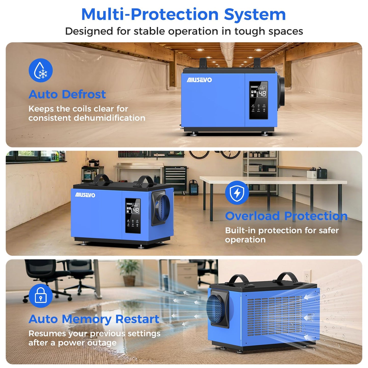 130 Pints Commercial Dehumidifier with Pump and Drain Hose, Crawl Space Dehumidifier for Basement up to 65,00 Sq. Ft for Water Damage, Attic, Garage, Industrial, Auto Defrost, Humidity Control
