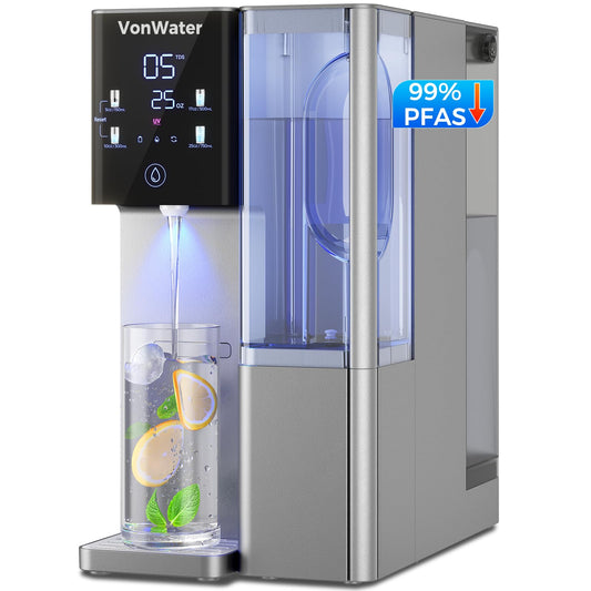VonWater CT910G Countertop Reverse Osmosis Water Filter System, 7-Stage RO Water Filtration System, 528 Gallons Water Dispenser, 3:1 Pure to Drain, NSF 372,42,58, Reduce TDS PFAS, No Installation