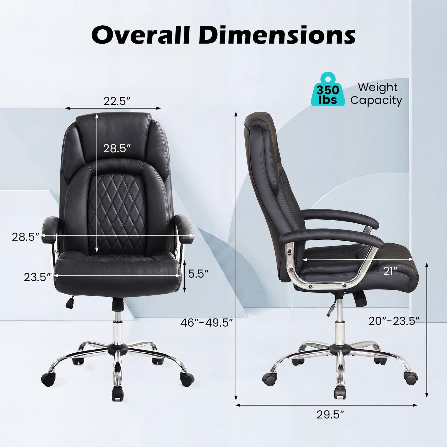 Giantex Ergonomic Office Chair, Upholstered Leather Executive Chair w/Padded Armrests & Rocking Backrest, Height Adjustable Computer Desk Chair, Swivel Rolling Chair w/Wheels for Home Office, Black