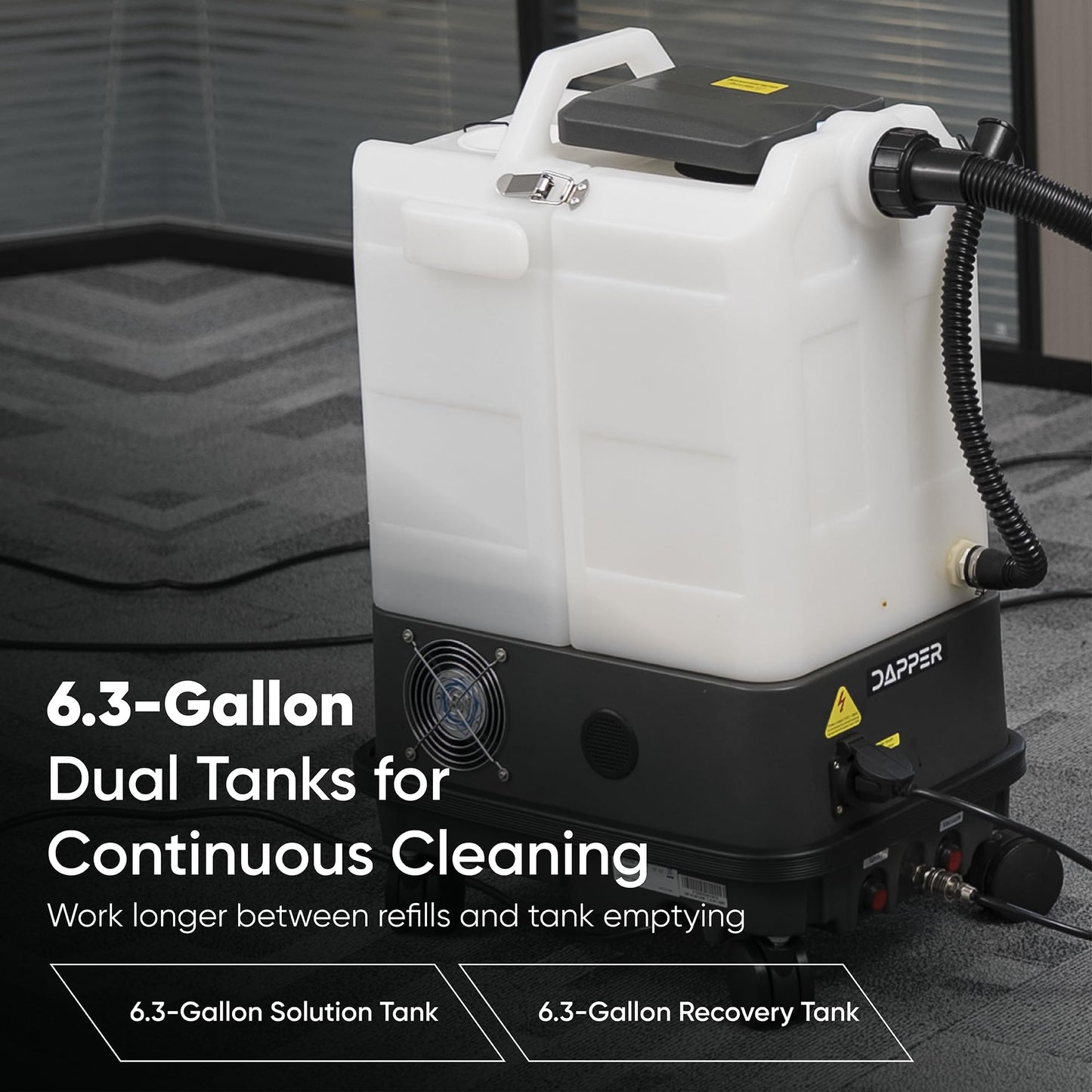 Dapper Commercial Box Carpet Extractor with 13" Motorized Brush Head, Cold Water Extraction, Strong Suction and 6.5 Gal Tanks — Ideal for Hotels, Offices, & Commercial Cleaning