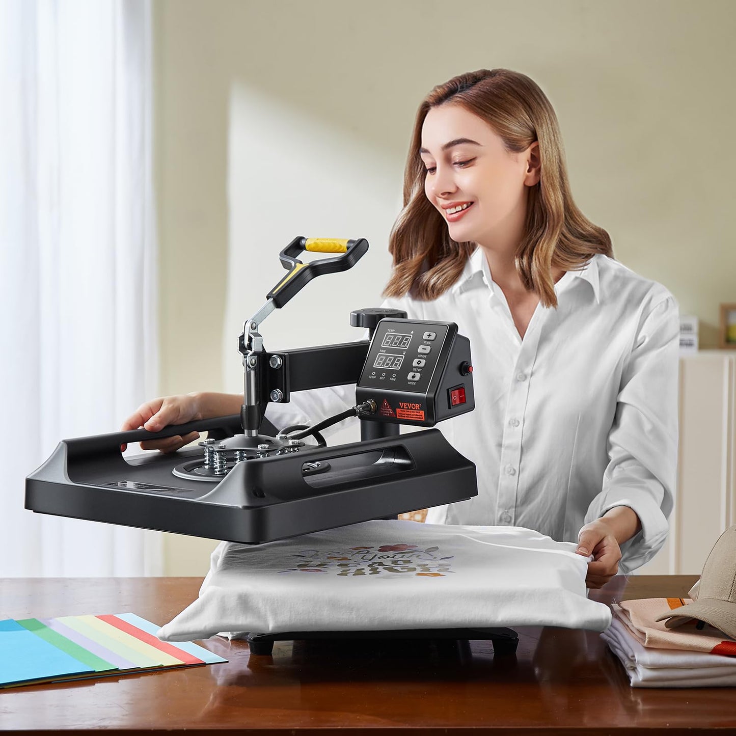 VEVOR 8 in 1 Heat Press Machine 15x15 Inch, 360° Swing Away Tshirt Press, Digital Professional Sublimation Heat Transfer for T Shirts Hat Cap Mug Plate