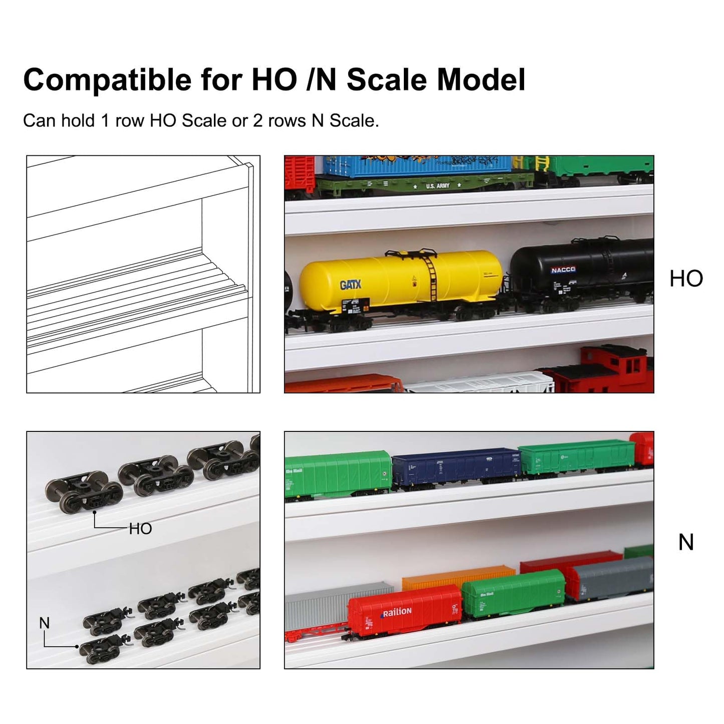 HO Scale Model Train Display Case Wall Rack with 6 Shelves Organizer Storage Cabinet Wall Mount (L3: 58.26inch)