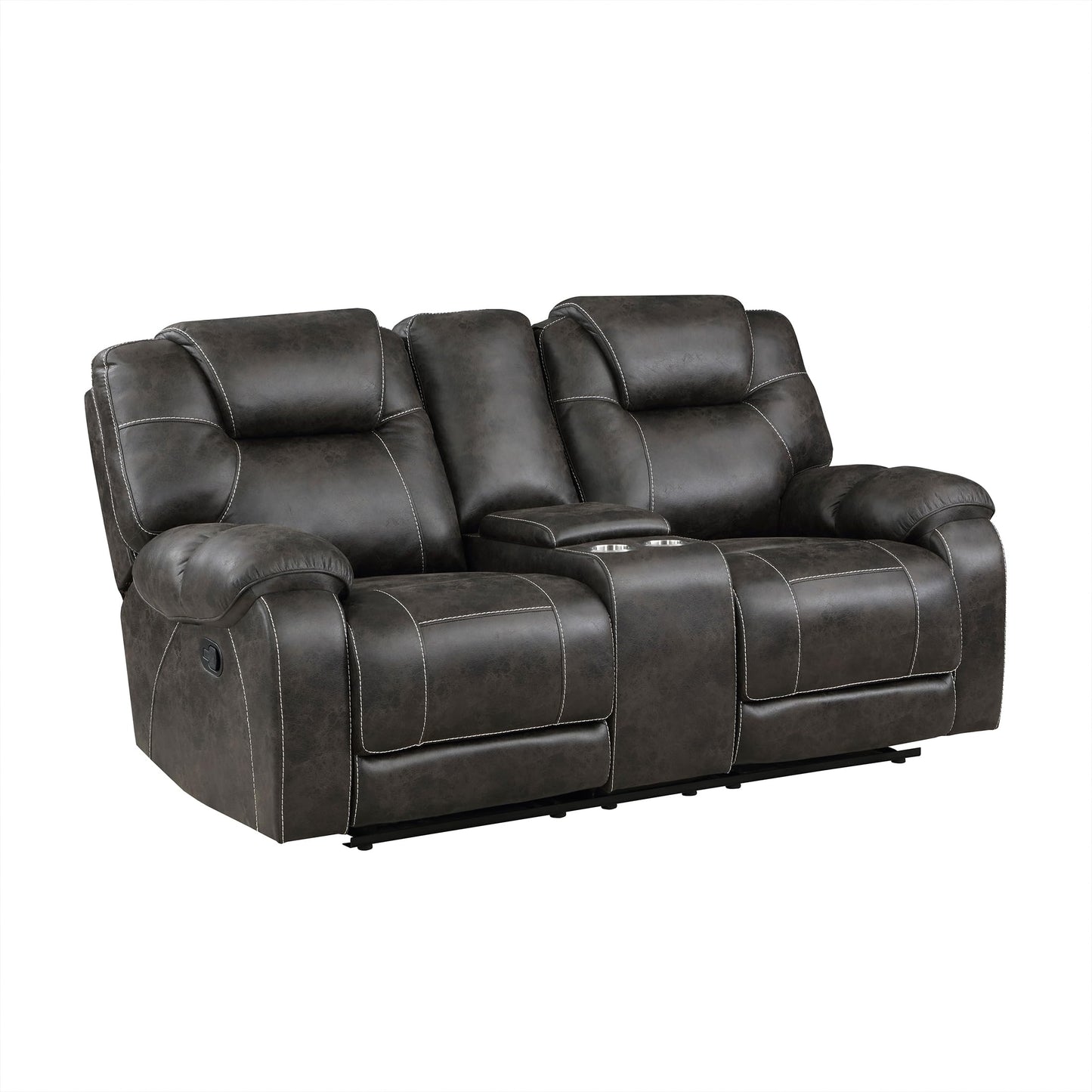 Lexicon Manual Double Reclining Loveseat, Polished Microfiber Manual Wall Hugger Loveseat Recliner for Living Room, Center Storage Console/Cup Holders/Pillow Top Arm, Easy Assembly, Chocolate