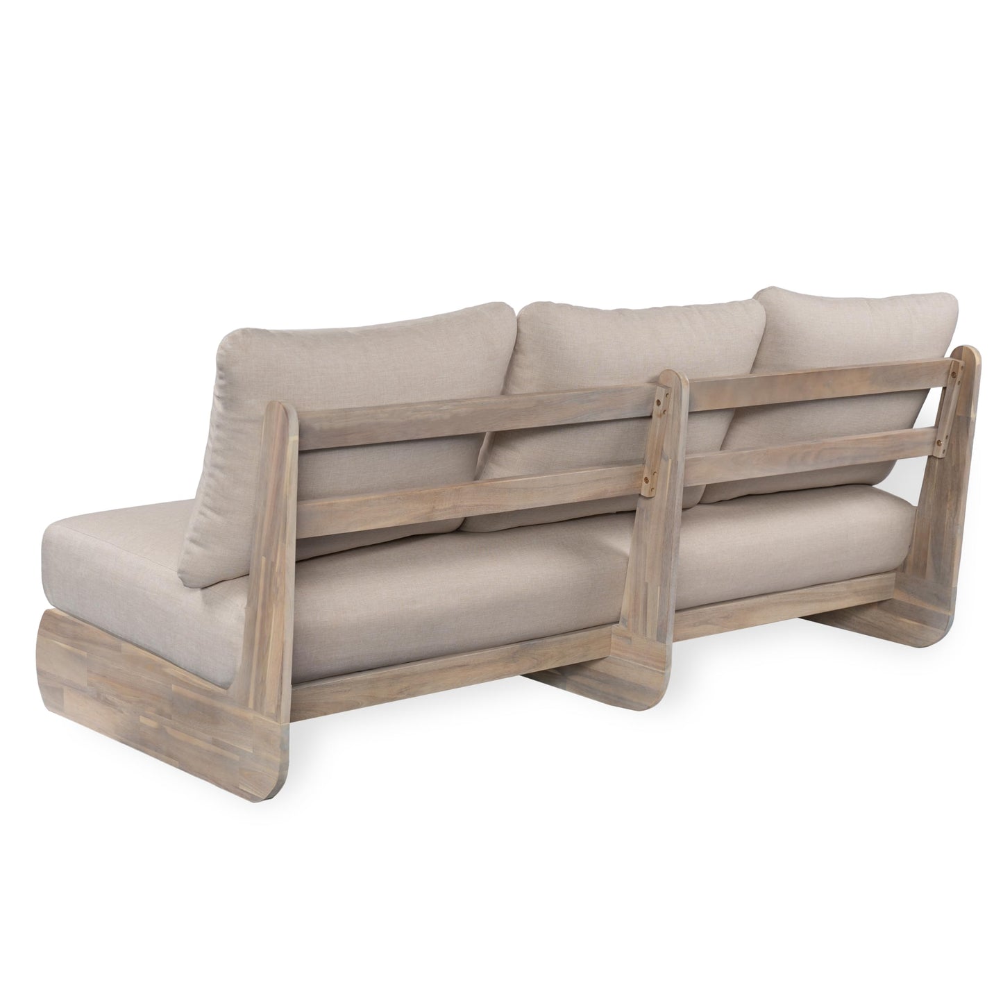 Merax Outdoor Acacia Wood Sofa with All-Weather Cushions, Patio Low 3-Seater Lounge Sofa for Porch, Lawn, Backyard, Balcony, Antique Gray White +Off White