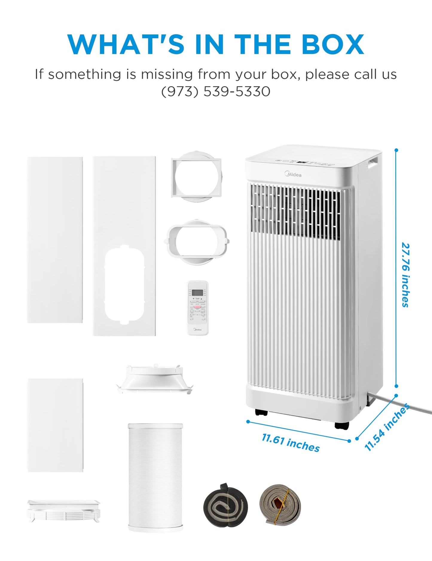 Midea 10,000 BTU ASHRAE (7,100 BTU SACC) Portable Air Conditioner, Smart Control, Cools up to 300 Sq. Ft., with Dehumidifier & Fan mode, Easy- to-use Remote Control & Window Installation Kit Included