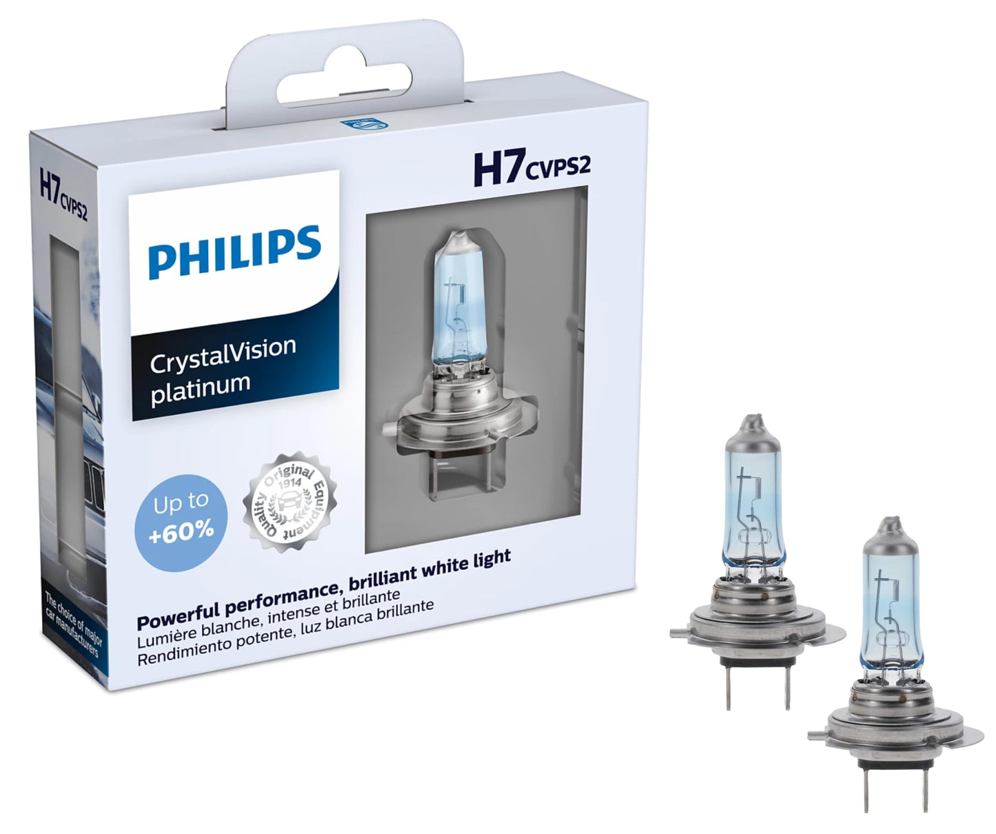 Philips Automotive Lighting H7 CrystalVision Platinum Headlight Bulb, H7CVPS2, White, 2 Count
