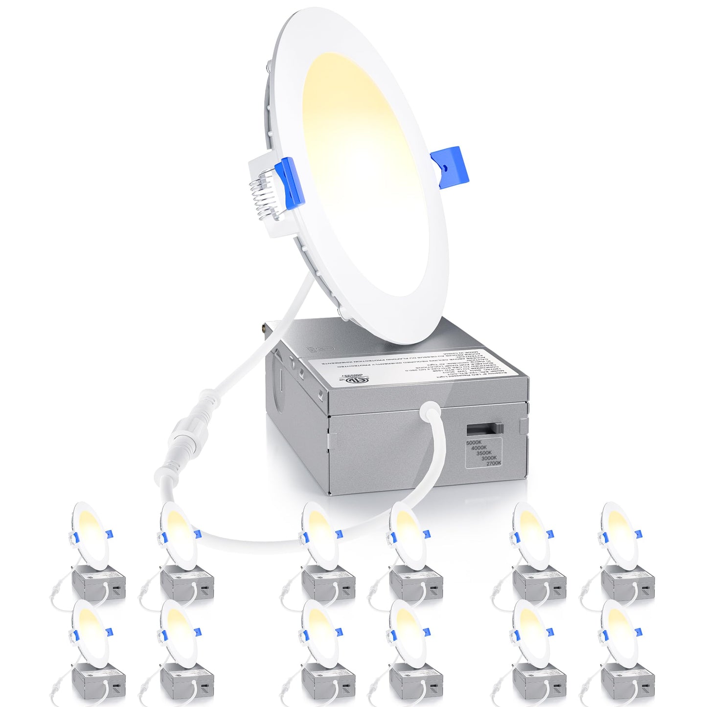 Ensenior 4 Inch LED Recessed Light, Dimmable 2700K-5000K, 750LM, Aluminum, Model WM25W27V40KDP0,