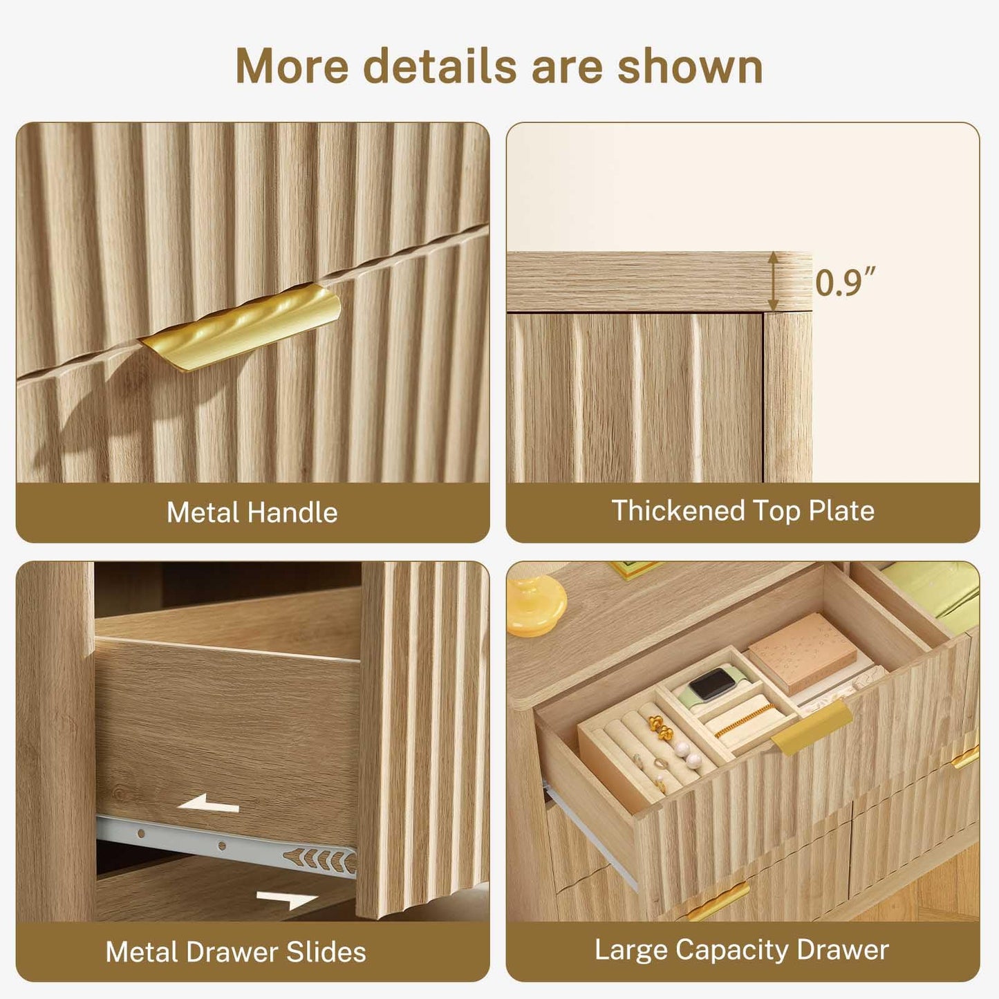 TEENOFN Fluted Dresser for Bedroom with 8 Drawers, 47.2" Wide Modern Chest of Drawers with Metal Handle, Dresser TV Stand, Wood Closet Clothes Storage Organizer for Living Room, Hallway, Natural