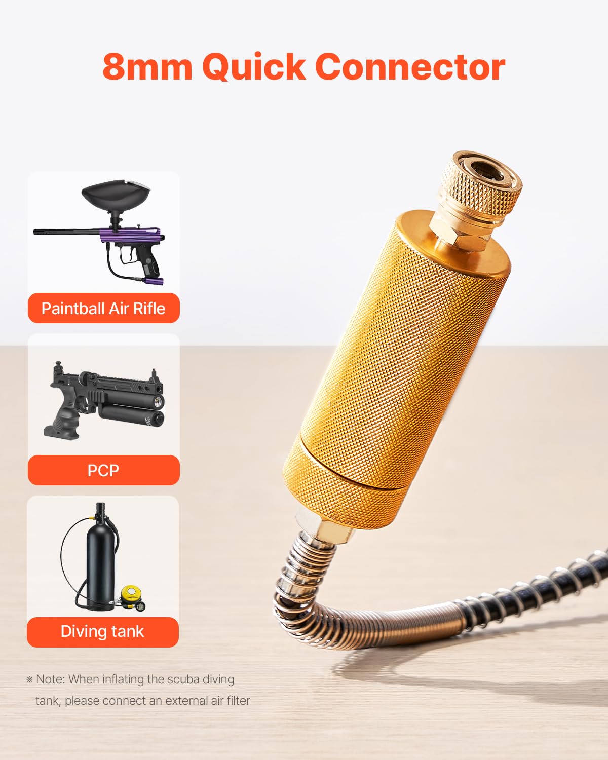 VEVOR PCP Air Compressor, 800W Dual-Cylinder PCP Airgun Compressor 4500PSI/30Mpa with Built-in Fan Cooling System, Auto-Stop | Oil Free Paintball Tank Compressor for Air Rifle, Scuba Diving Bottle